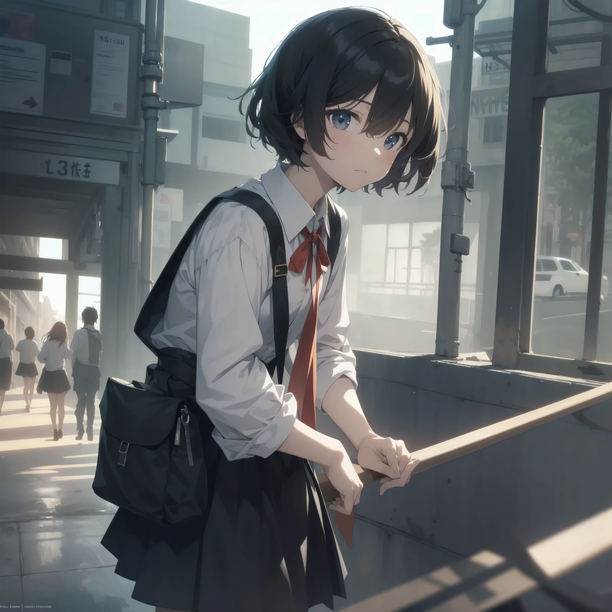 ultra-absurdres-Top quality by artist God, ultra-detailed, high resolution, anime moe artstyle, best anime 8k konachan wallpaper, pixiv contest winner, pool:2810, perfect anatomy,break, 1girl, (Please draw a girl walking sleepily to school alone. )break,(Solo,little female, 13-year-old:1.3),Full limbs, complete fingers,a junior high school student, (very short hair), short cut, flat chest, , small butt, small black eyes, beautiful detailed eyes, well-proportioned iris and pupils, expressive eyes, highres detailed hair, soft expression, salor school_uniform, sailor collar, serahuku, bow, pleated skirt,(Detailed Lighting), (Detailed background), in the School commute route. break,super detailed skin, Best cinematic lighting powered by famous artist, 8k,beauty illustration,photoshop_(medium),very aesthetic,break,((artist:hews )), artist:clamp ,artist:carnelian ,artist:kantoku ,
