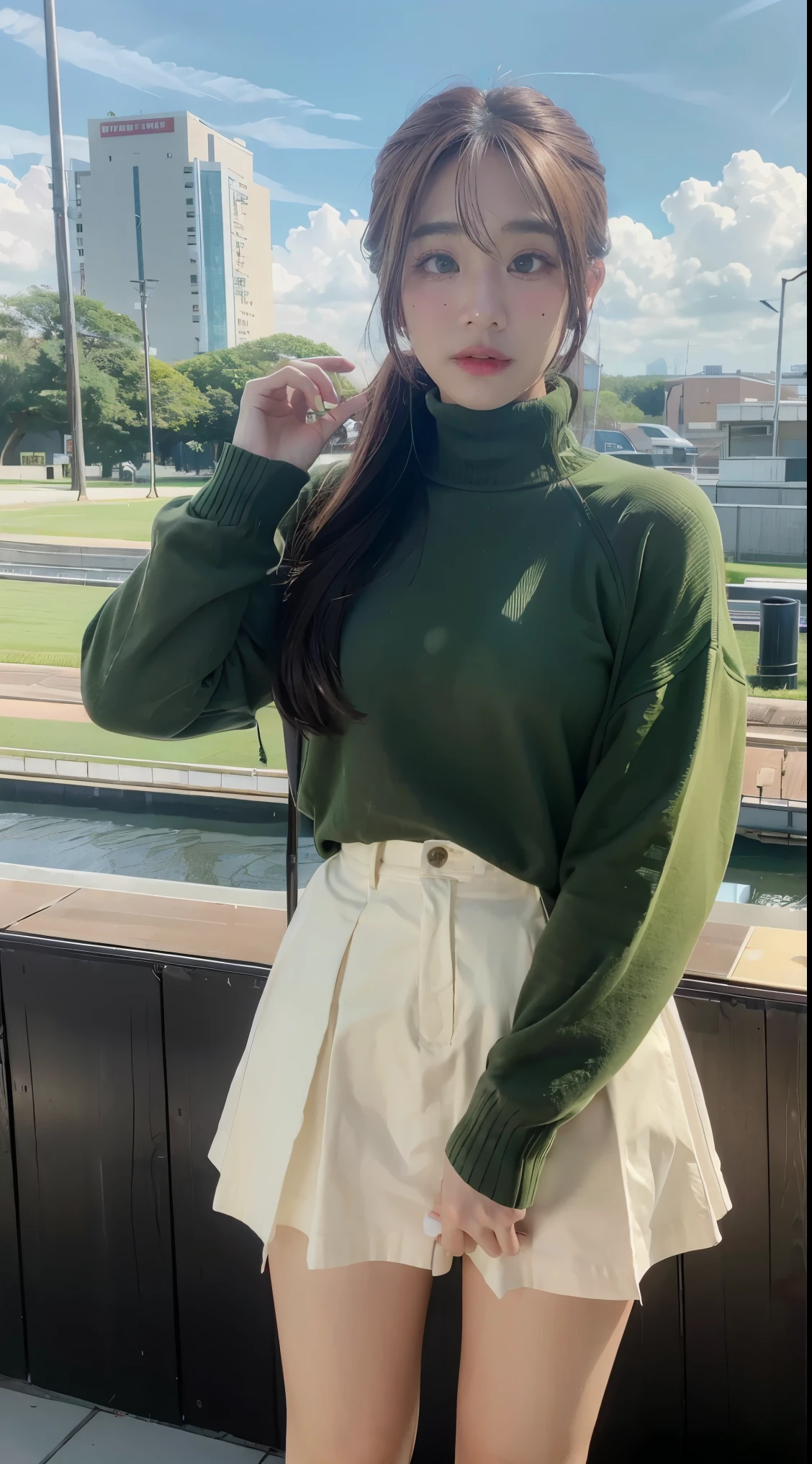 solo, 1girl, yamagishi fuuka, gekkoukan high , turtleneck sweater,