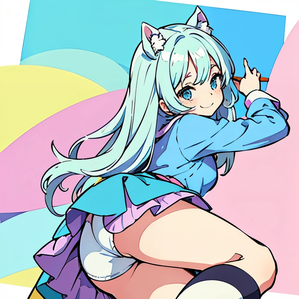 masterpiece, highest quality, Pop illustrations, Pop colors, Pastel Tones, pastel colour,Big Butt,Wizard,Miniskirt,smile