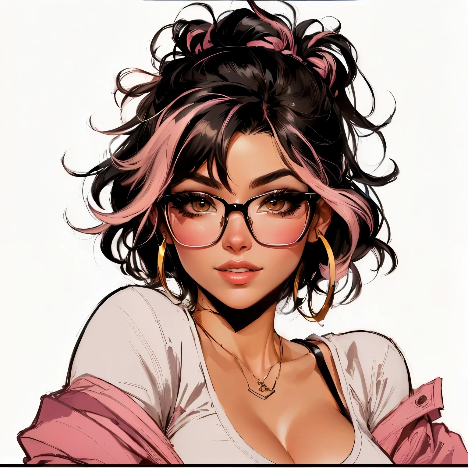 A cartoon of a woman with glasses and a pink shirt, in the Estilo Artgerm, Retrato de Artgerm, Estilo Artgerm, estilo de arte dos desenhos animados, graphic artist artgerm, Estilo Artgerm, Retrato de RossDraws, Lois van Baarle e Rossdraws, retrato detalhado do personagem, lois van rossdraws, artgerm trends, estilo de desenho em quadrinhos