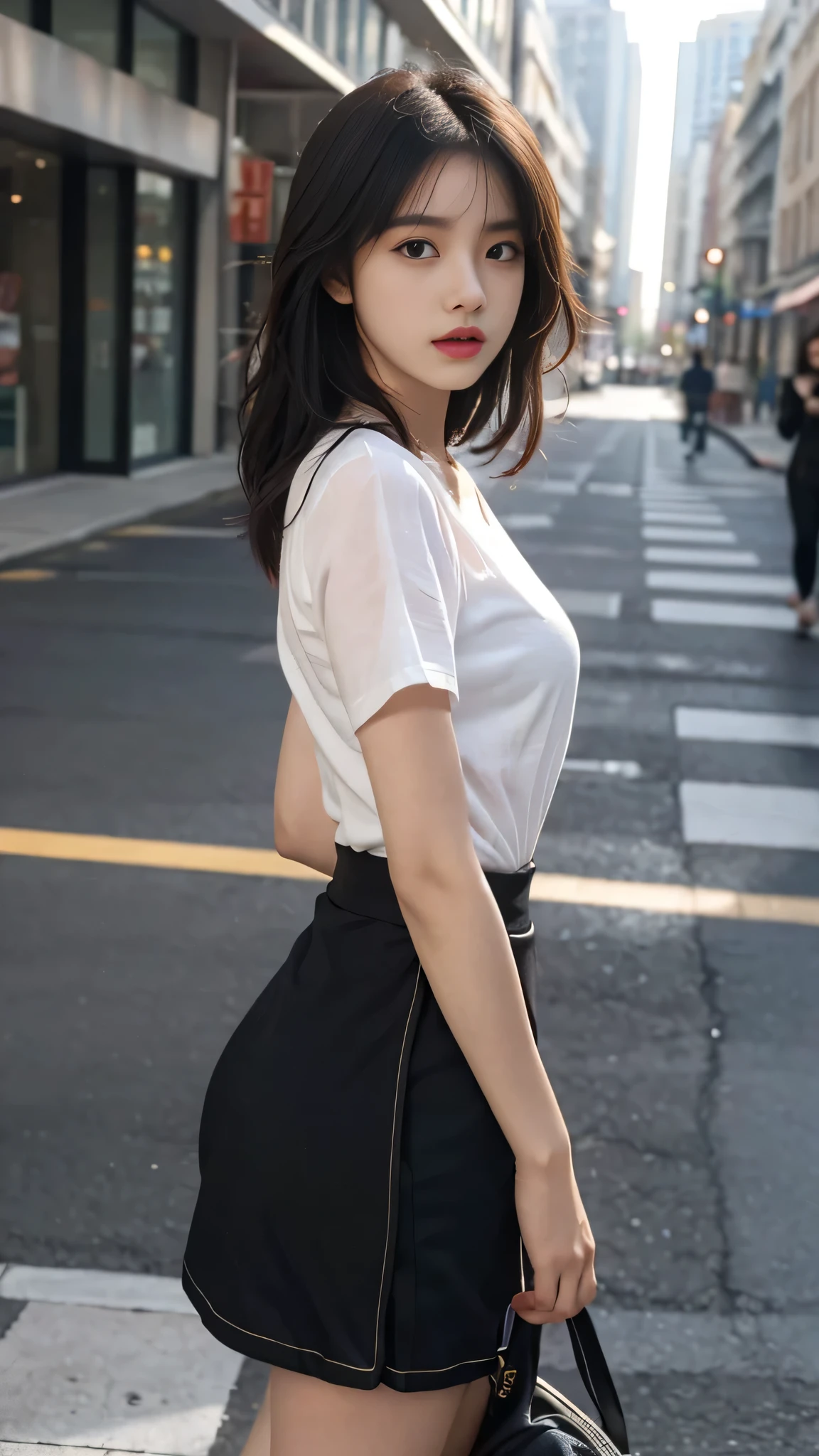 best quality,masterpiece,ultra high resolution,(actual:1.4),original photo,ultra high definition，8k，there is a girl，fashionable clothes, RAW photo,  CG rendering, Blurred background, deep shadow, 16K, bokered, Very detailed, wallpaper, depth of field, movie light, Ray tracing