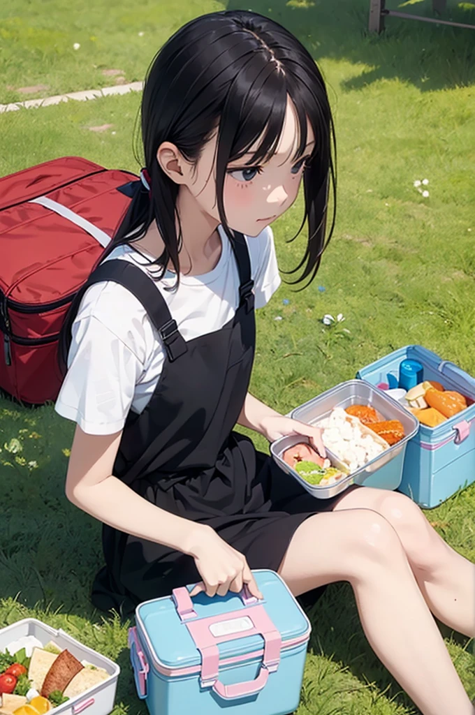 simple,minimal art,blankspace,flat color design,girl,picnic,lunch box,