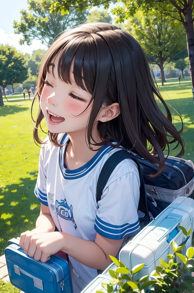 pop,flat color,girls,cute,tween,enjoy picnic,park,lunch box,beautiful detailed scenery, closed eyes,open mouth,very loud laugh,shed tears,beautiful lighting,very happy,dynamic angle, sharp,