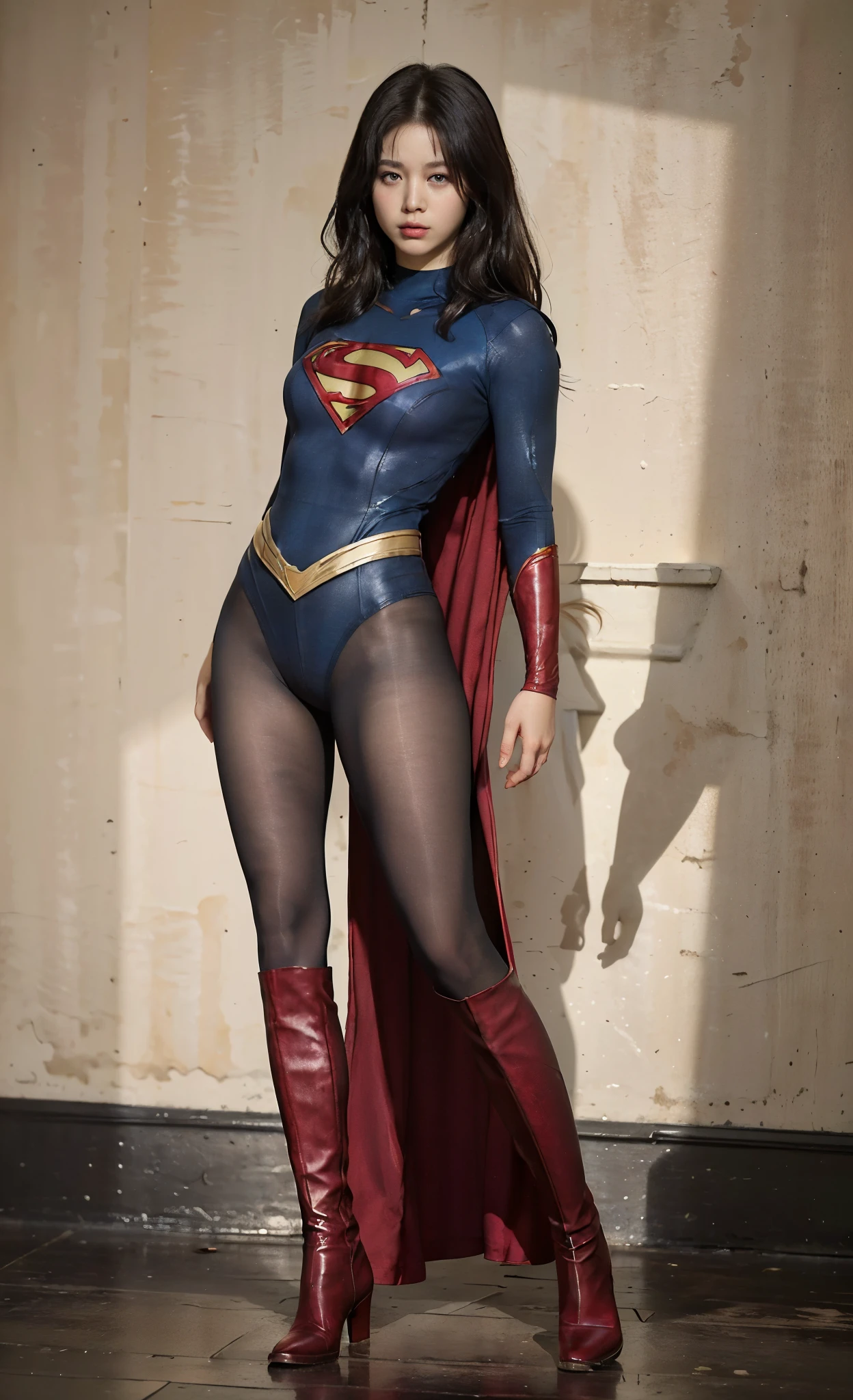 No background、(((She always has her mouth open)))、(((She always looks distressed)))、(((Always close your eyes)))、(((Beautiful legs in black tights.)))、(((Stretch your legs、expensive、Expressing a distressed face)))、((((Make the most of your original images)))、(((Supergirl Costume)))、(((Beautiful hairstyle)))、(((Painful face)))、(((Black tights legs、Wear red boots)))、((Best image quality、8k))、((highest quality、8k、masterpiece:1.3))、(((Preserve background )))、Sharp focus:1.2、Beautiful woman with perfect figure:1.4、Slim Abs:1.2、Wet body:1.5、Highly detailed face and skin texture、8k