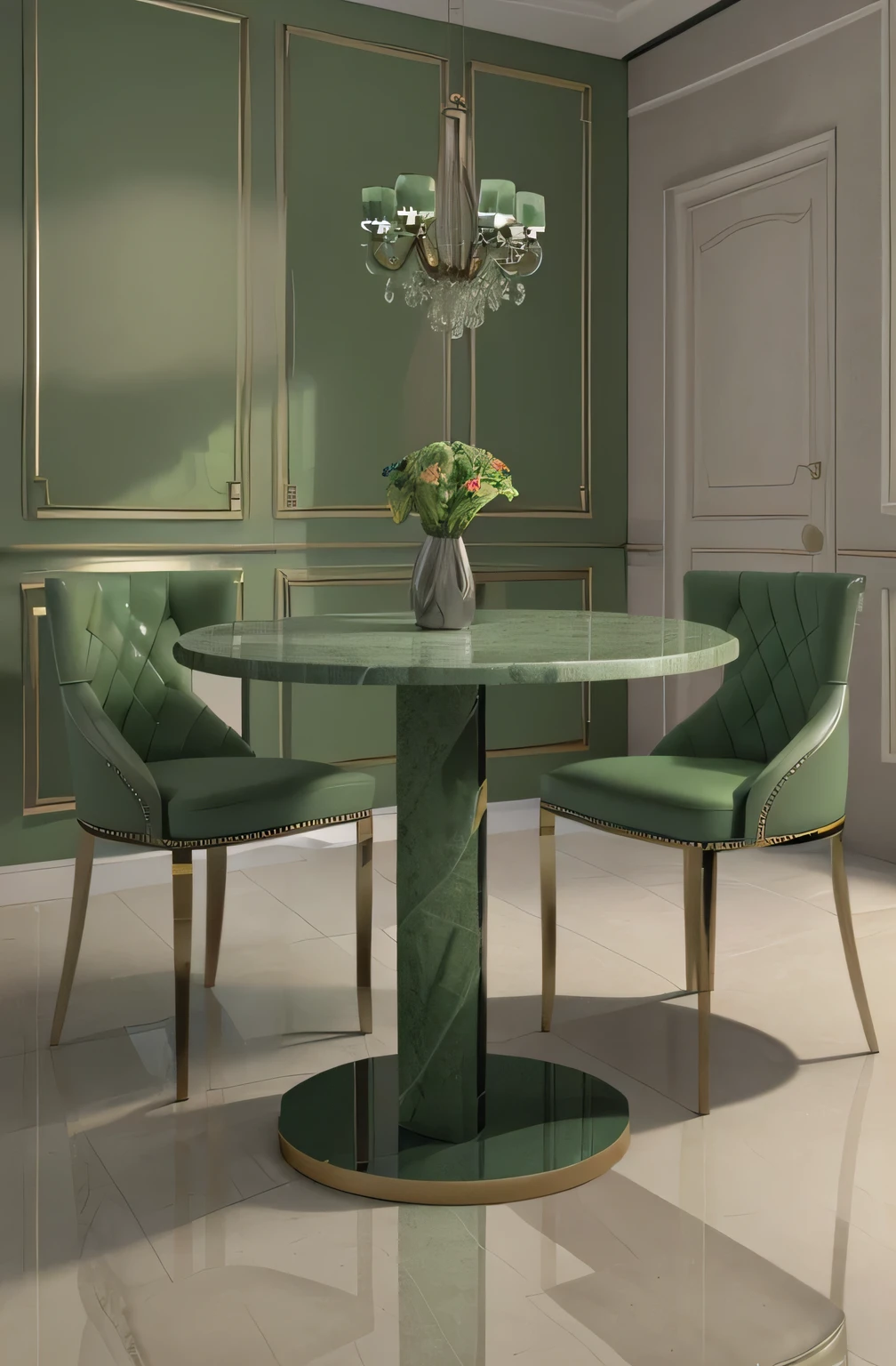 Professional 3d architecture rendering design of modern and French design for dining table with Paola Veronese green color stone