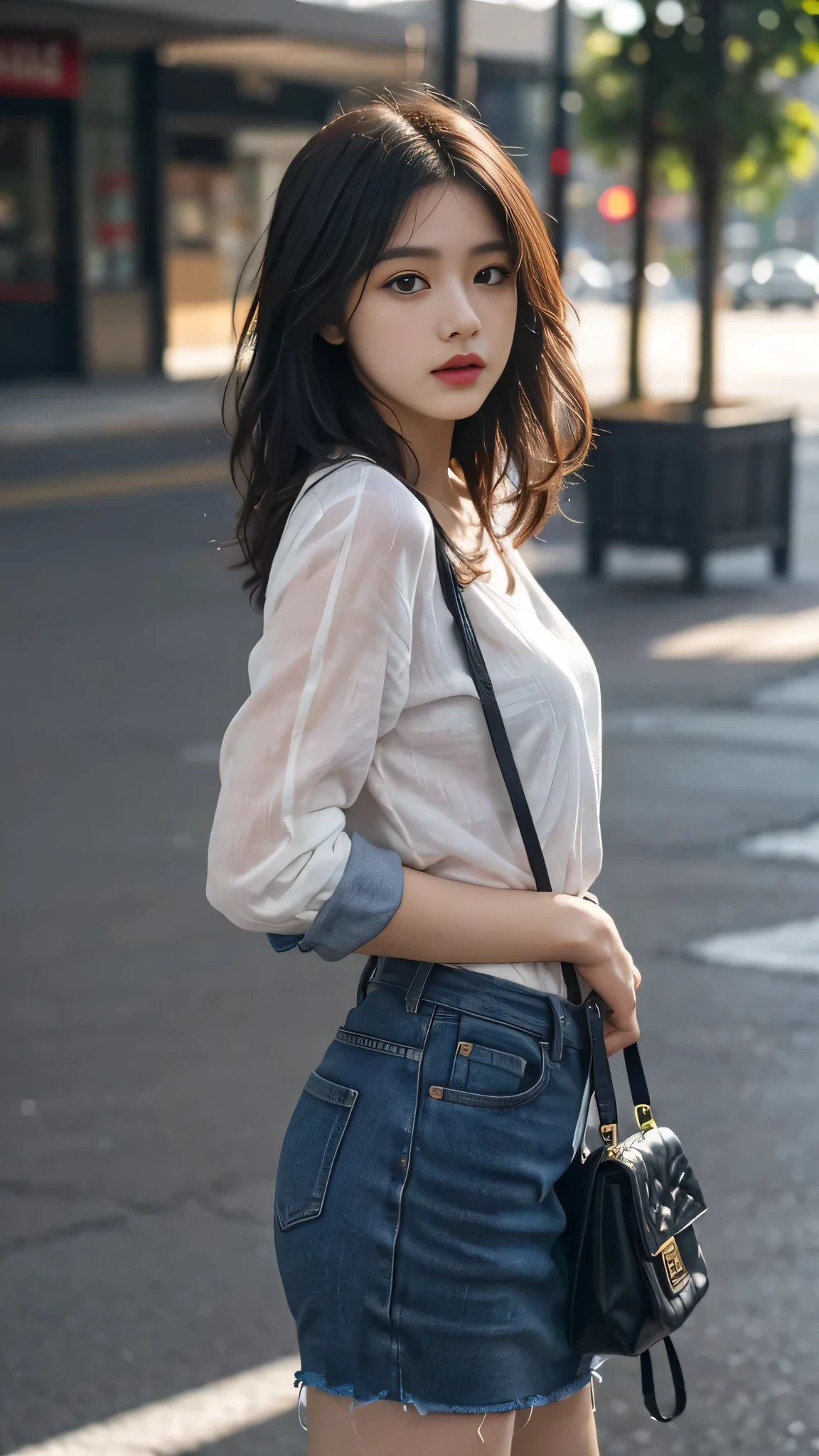 best quality,masterpiece,ultra high resolution,(actual:1.4),original photo,ultra high definition,8k,there is a girl,fashionable clothes, in the dark, RAW photo, CG rendering, Blurred background, deep shadow, 16K, bokered, Very detailed, wallpaper, depth of field, movie light, Ray tracing