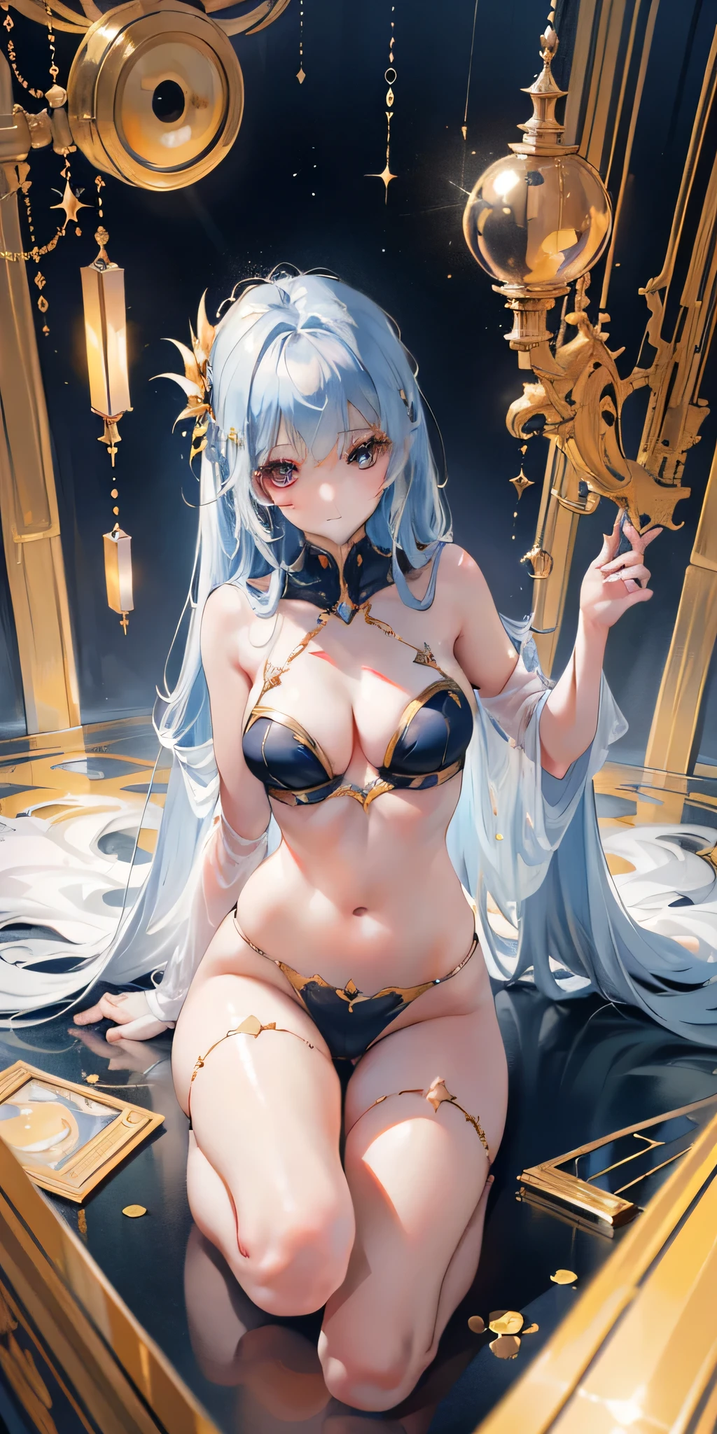 (masterpiece, best quality: 1.3), (16K, high resolution: 1.3), Beautiful girl, Mechanical fuselage, Cleansing the skin, Light, There is Light and Light, Very cute and beautiful female idol, open navel,Bare thighs,Full body female, Staring at the audience, Eyes Light firm and solemn,