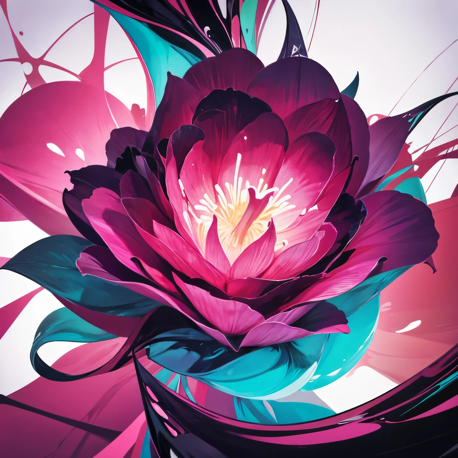 draw an abstract composition with a fuchsia flower