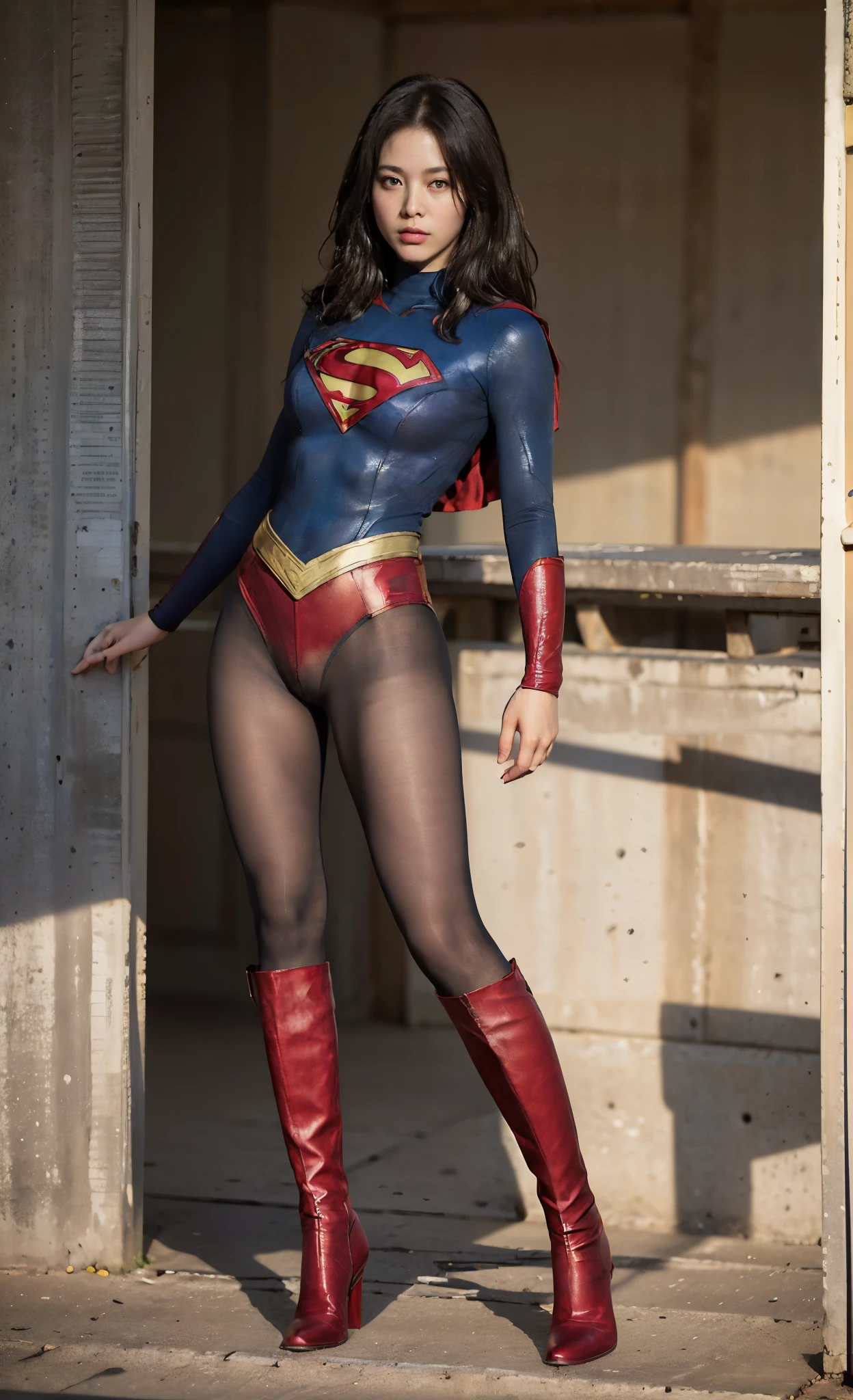 No background、(((She always has her mouth open)))、(((She always looks distressed)))、(((Always close your eyes)))、(((Beautiful legs in black tights.)))、(((Stretch your legs、expensive、Expressing a distressed face)))、((((Make the most of your original images)))、(((Supergirl Costume)))、(((Beautiful hairstyle)))、(((Painful face)))、(((Black tights legs、Wear red boots)))、((Best image quality、8k))、((highest quality、8k、masterpiece:1.3))、(((Preserve background )))、Sharp focus:1.2、Beautiful woman with perfect figure:1.4、Slim Abs:1.2、Wet body:1.5、Highly detailed face and skin texture、8k