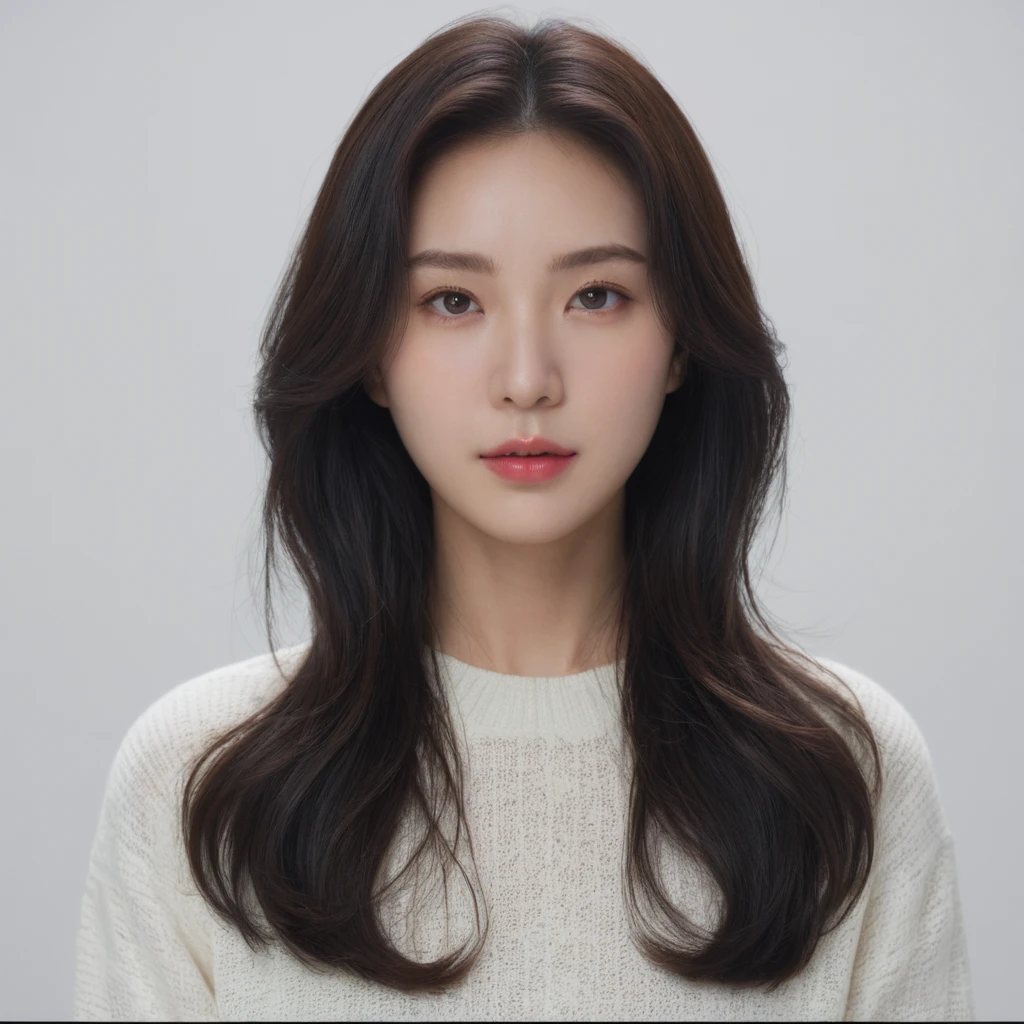 Best Quality, 8k, Masterpiece, (Portrait: 1.3), (photo realistic:1.4), (hyper realistic:1.4), Sharp Focus, looking at viewer, (smoother lighting:1.1), (increase cinematic lighting quality:0.9), realistic lighting, backlighting, light on face, ray trace, (brightening light:1.2), (Increase quality:1.4), sharp detail, (best quality real texture skin:1.4), finely detailed eyes, black_eyes, finely detailed face, 25 year old Korean woman, (white formal_shirt:1.4), (Create an image maintaining the original base model hairstyle:1.5)