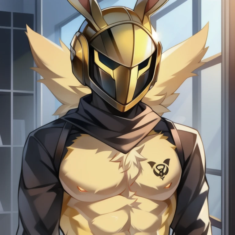 NSFW, protogen, small penis, blushing, thigh highs