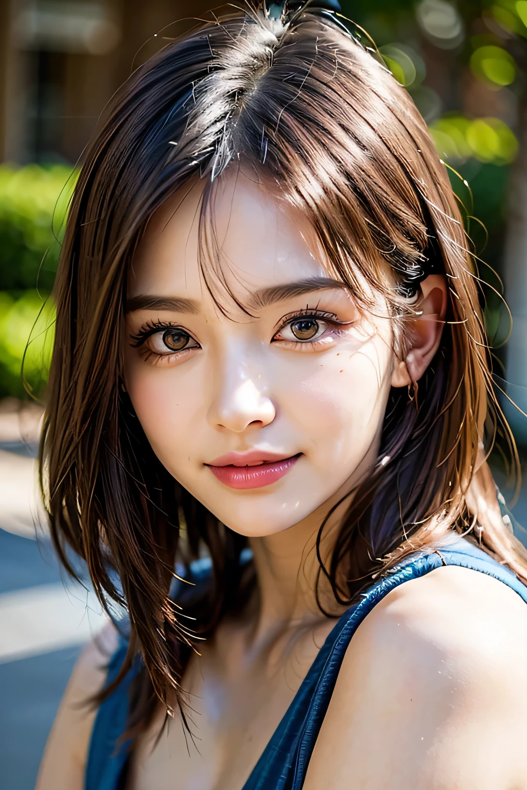 (8k, RAW Photos, highest quality, masterpiece, Realistic, Realistic), (1 female), (Ultimate beauty), Highly detailed face, (Perfect Teeth), Beautiful Eyes, double eyelid, eyelash, smile, Lip details, (Neat brunette bob), The light shines on your face, Big Breasts, ((Colorful mini dresses)), (front view), (background: none),  Background blur