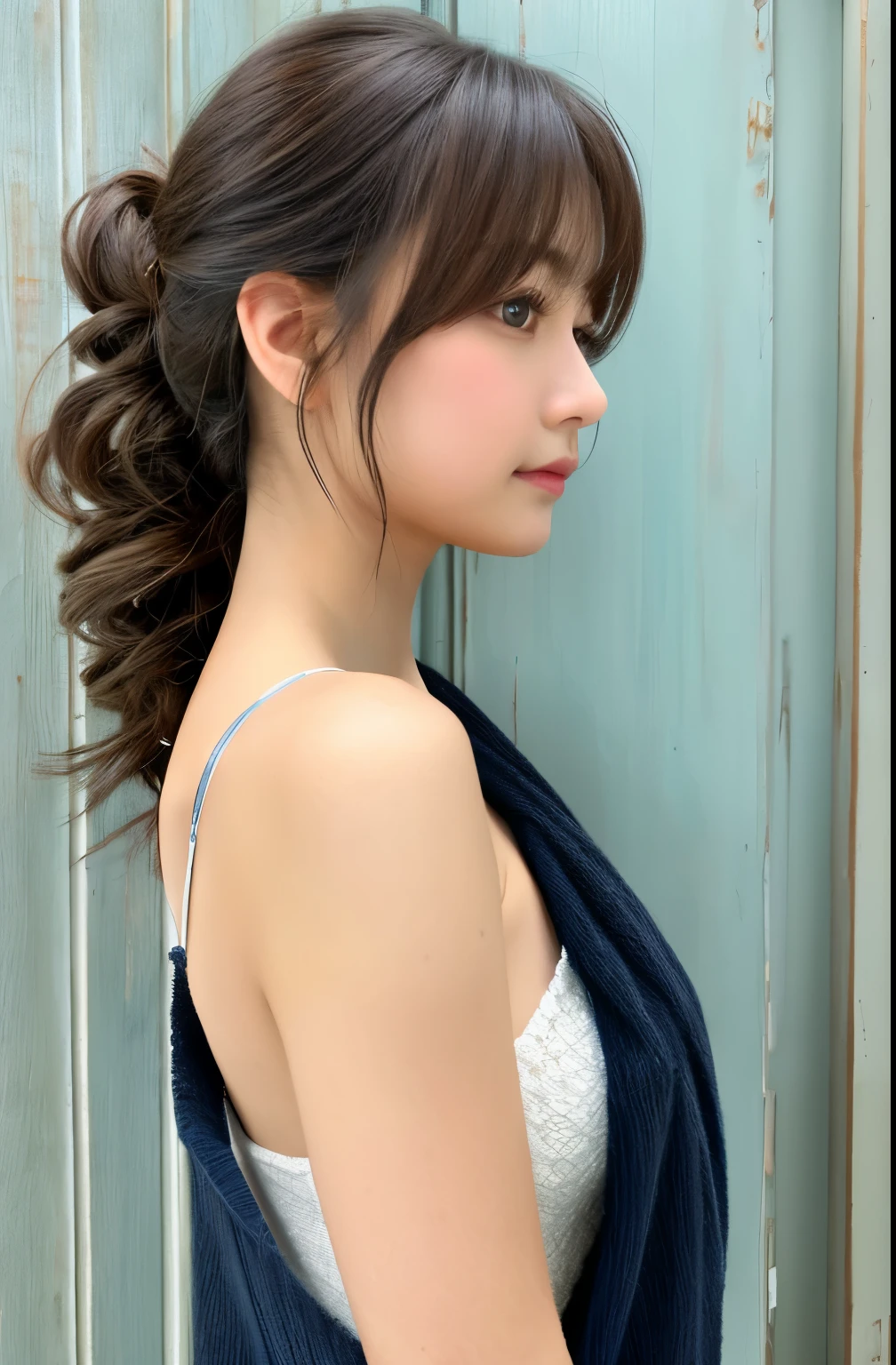 8k、(Raw photo)、(最high quality)、(Photorealistic:1.4)Realistic to the touch Realistic、(4K High Resolution:1.2)、(High resolution, Tabletop, 最high quality, Attention to detail, formal: 1.4), (Realistic: 1.2, 超Realisticな: 1.1, Realistic: 1.37), Depth of written boundary, (Detailed description of the hair), (Detailed description of the face),Detailed explanation,、High resolution、high quality、Mix 4,(最high quality), (Photorealistic),(Shabby white door background:1.2), 1 Female, Upper body, Attention to detail顔, (Dark brown hair)、 (8k)、Less bangs、Long Hair Delicate and realistic skin and hair、Less hair、Mature face、Turn to the side、(Clothing that covers the shoulders:1.5)、(Winter clothes:1.5)、(Beautiful profile:1.3)、Model pose、Twist your body、beautiful body line node:1.8)Chilly Winter、nice、(Outwardly curled bristles:1.5)、Photographed in natural light、Random Pause、Other shots