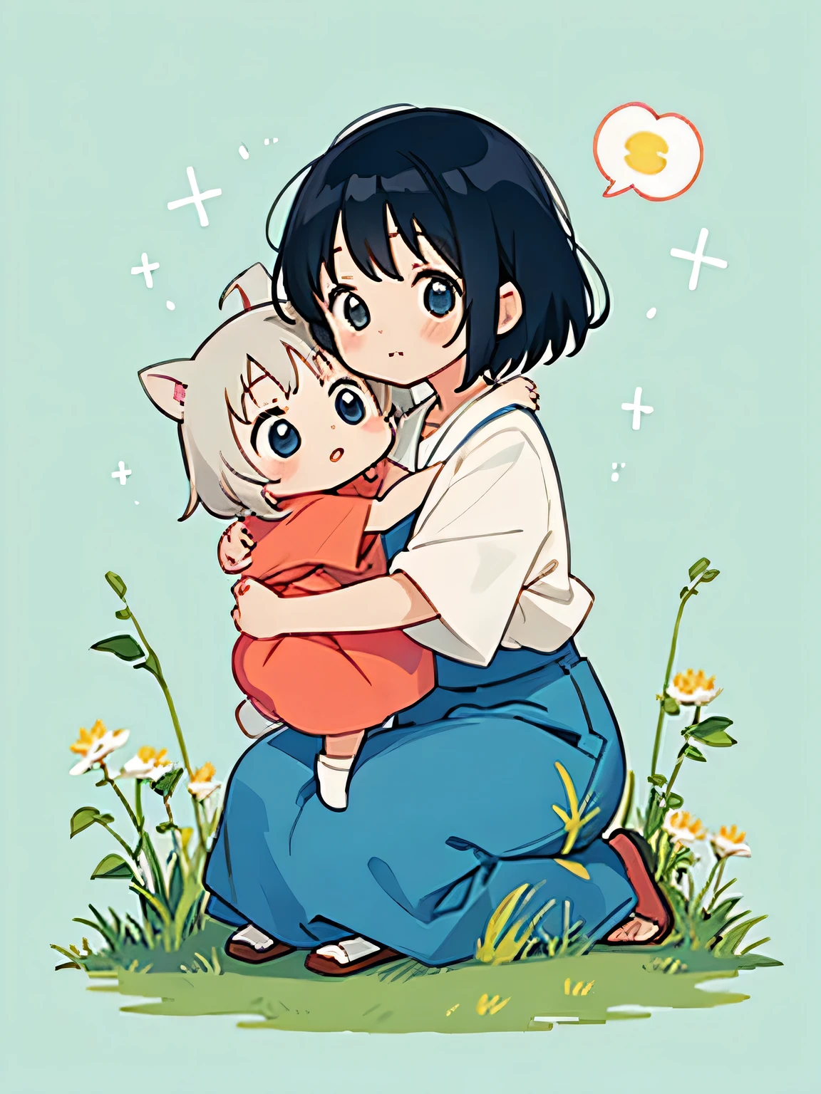 hayao Miyazaki、Kawaii Design, most beautiful girl ever、Chibi, hug with her mother
