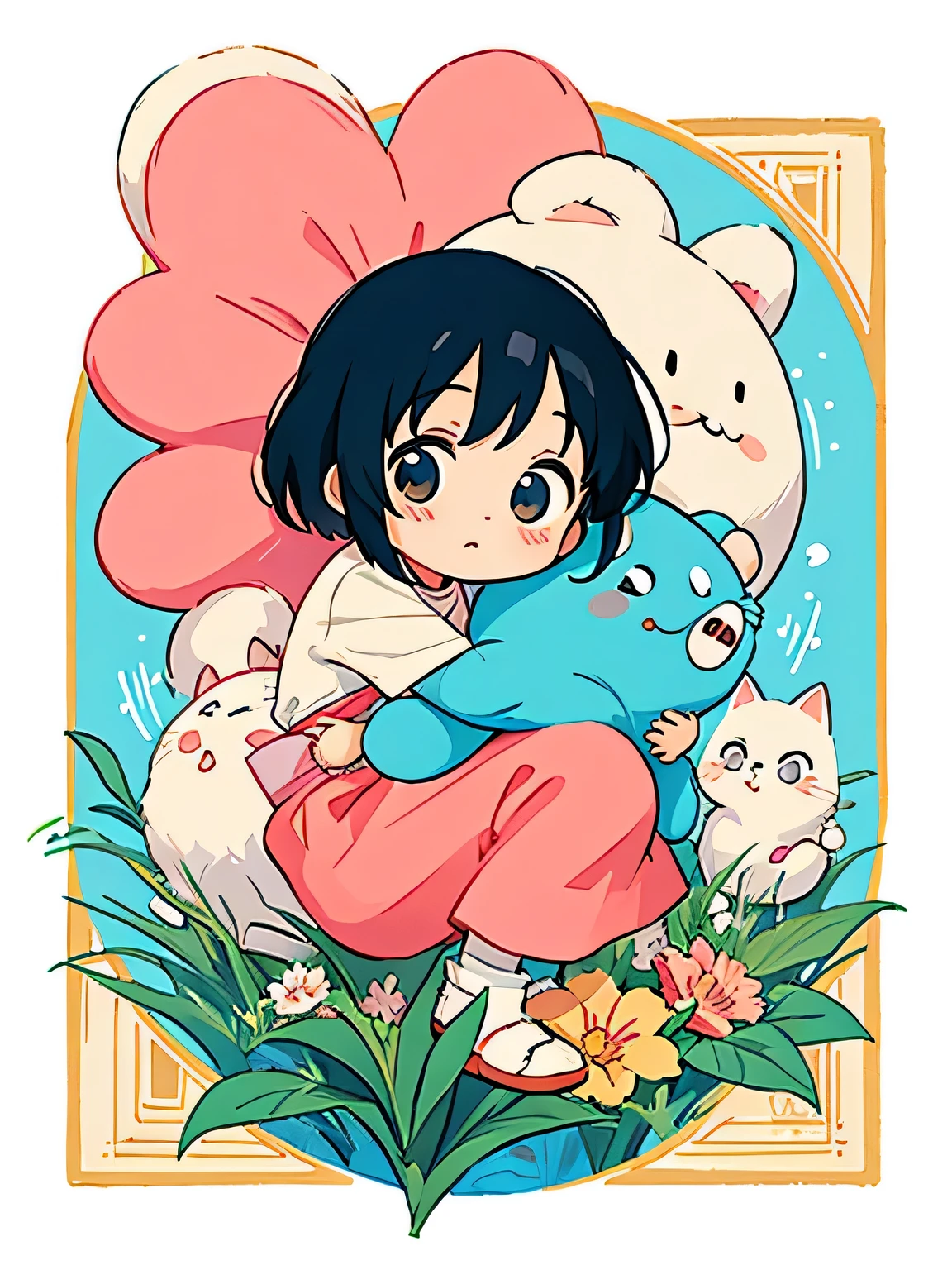 hayao Miyazaki、Kawaii Design, most beautiful girl ever、Chibi, hug with her mother
