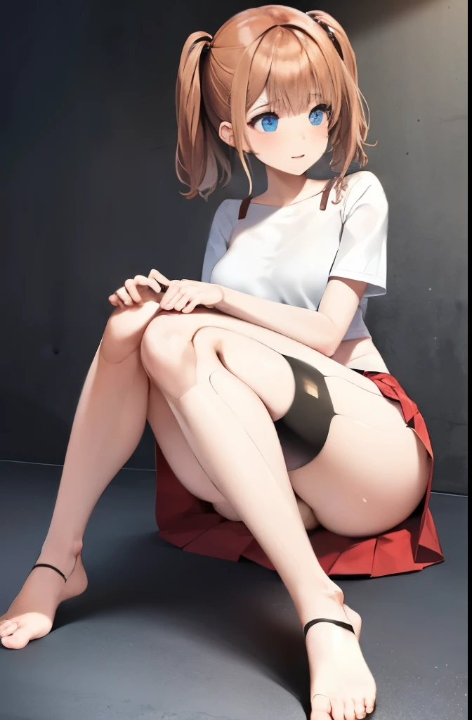 A Female robot is sleeping in the book, spread legs, nude, banzai pose. she wears no dress. She Brown short hair is tied with two big red clothespins, She lifts up the under hem of her white plain dress, leaning over, masterpiece, very short pigtails,brown hair, mature, android, blue eyes, full body figure, Height: 160cm, flushed cheeks, 2020s anime picture, A beautiful robot with short brown hair in two short pigtails held up by two very large huge red clothespins, Uplifting, No NSFW, whole body, barefoot, archaic smile, getting orgasm, 25 years old, sweat bucket. short sleeve shirt, pleated skirt, beautiful scenery, evening, skirt lift, no panties, genitals visible, full body shot, sexy face.