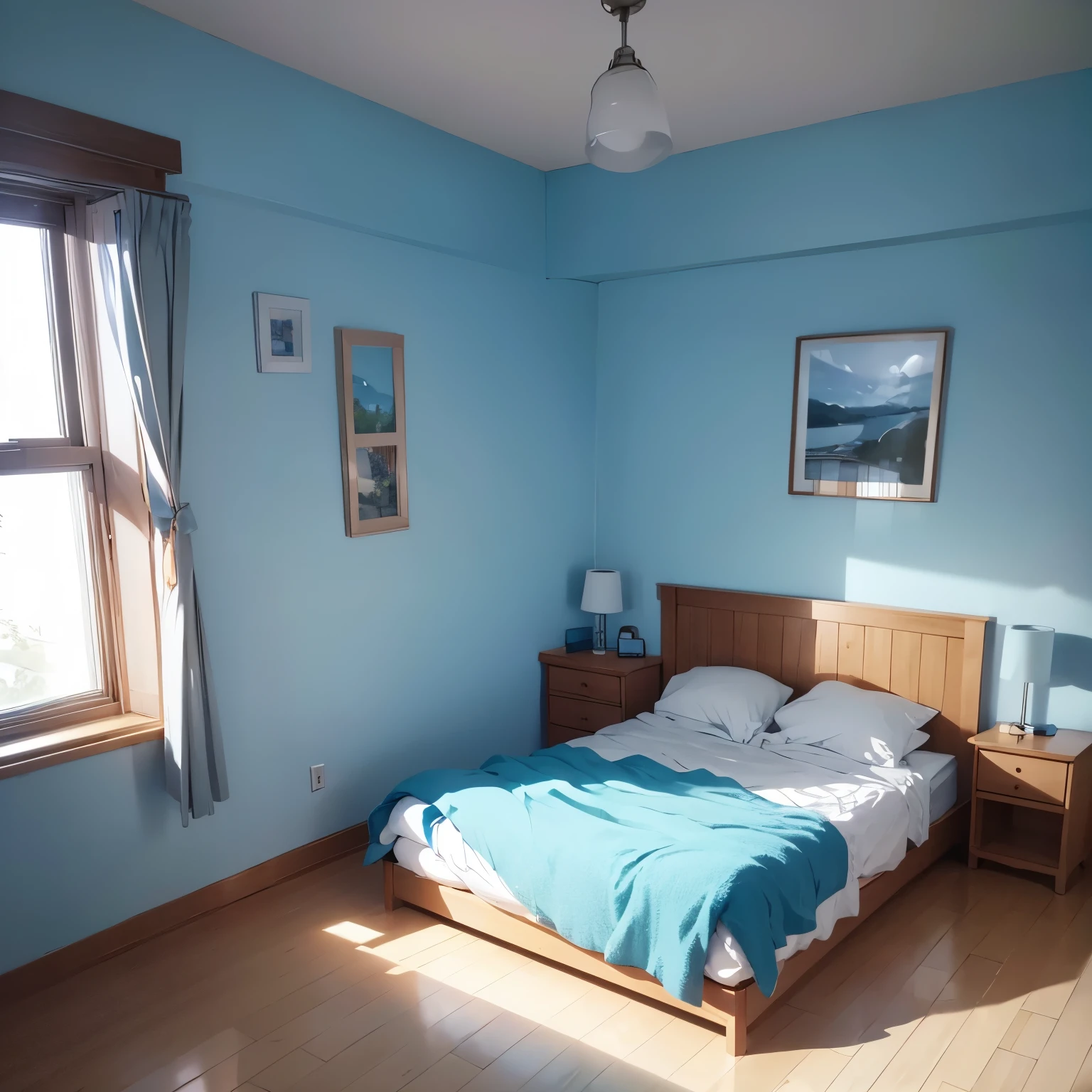 landscape、indoor、bed、Light Blue Room、Cute room