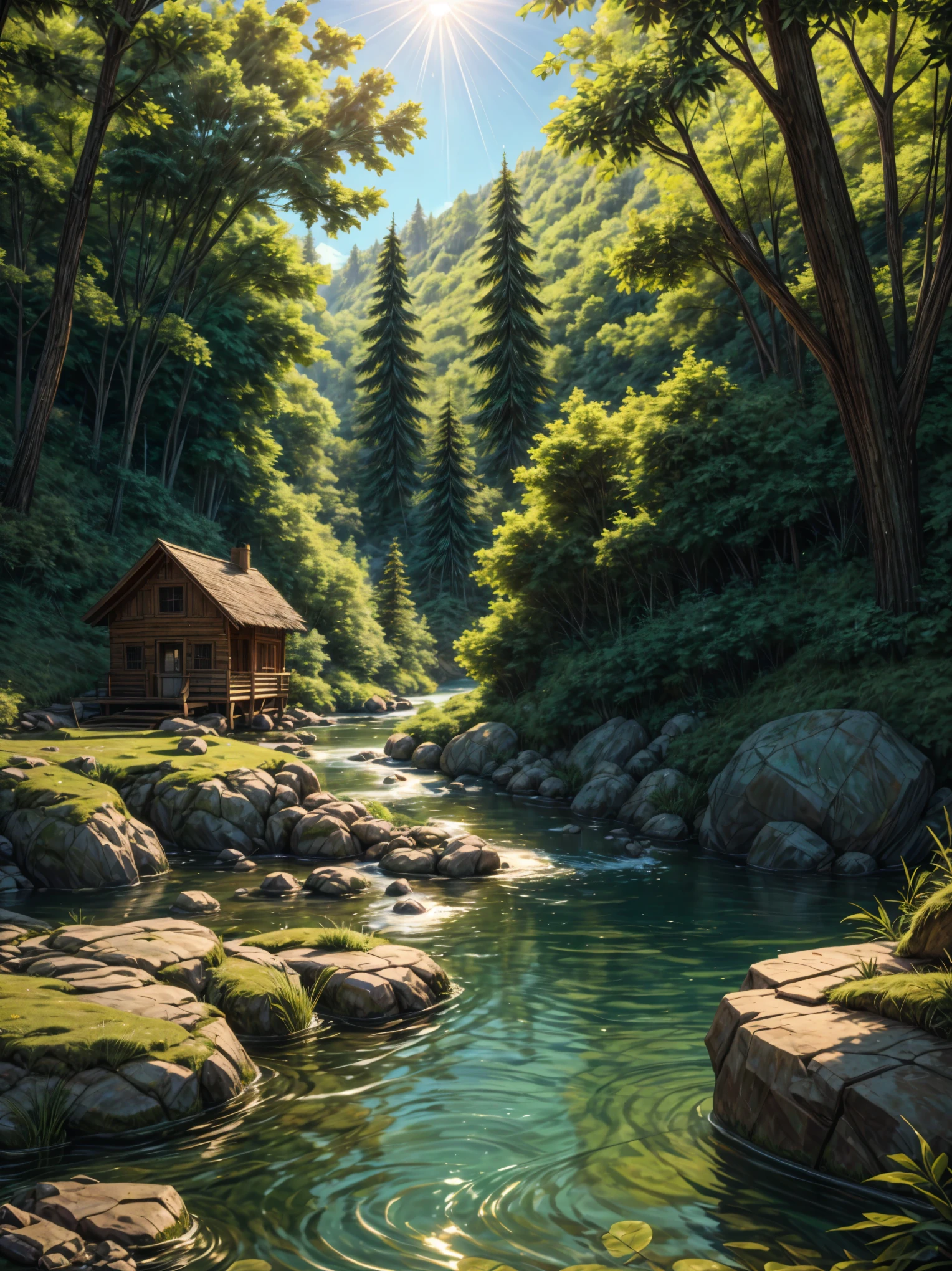 best quality,4k,8k,highres,masterpiece:1.2,ultra-detailed,realistic,photorealistic:1.37,huge muscular old man fishing in river,background(nature,rock),rippling water,serene atmosphere,gentle sunlight,breathtaking landscape,rippling water reflection,calm and peaceful setting,moss-covered rocks,fresh air,sturdy fishing rod,fish jumping out of water,lush green trees,tranquil natural sounds,natural beauty,rustic wooden fishing cabin,serene river flow,dappled sunlight through the trees,splashing water,rippling grass in the wind,pristine wilderness ambiance