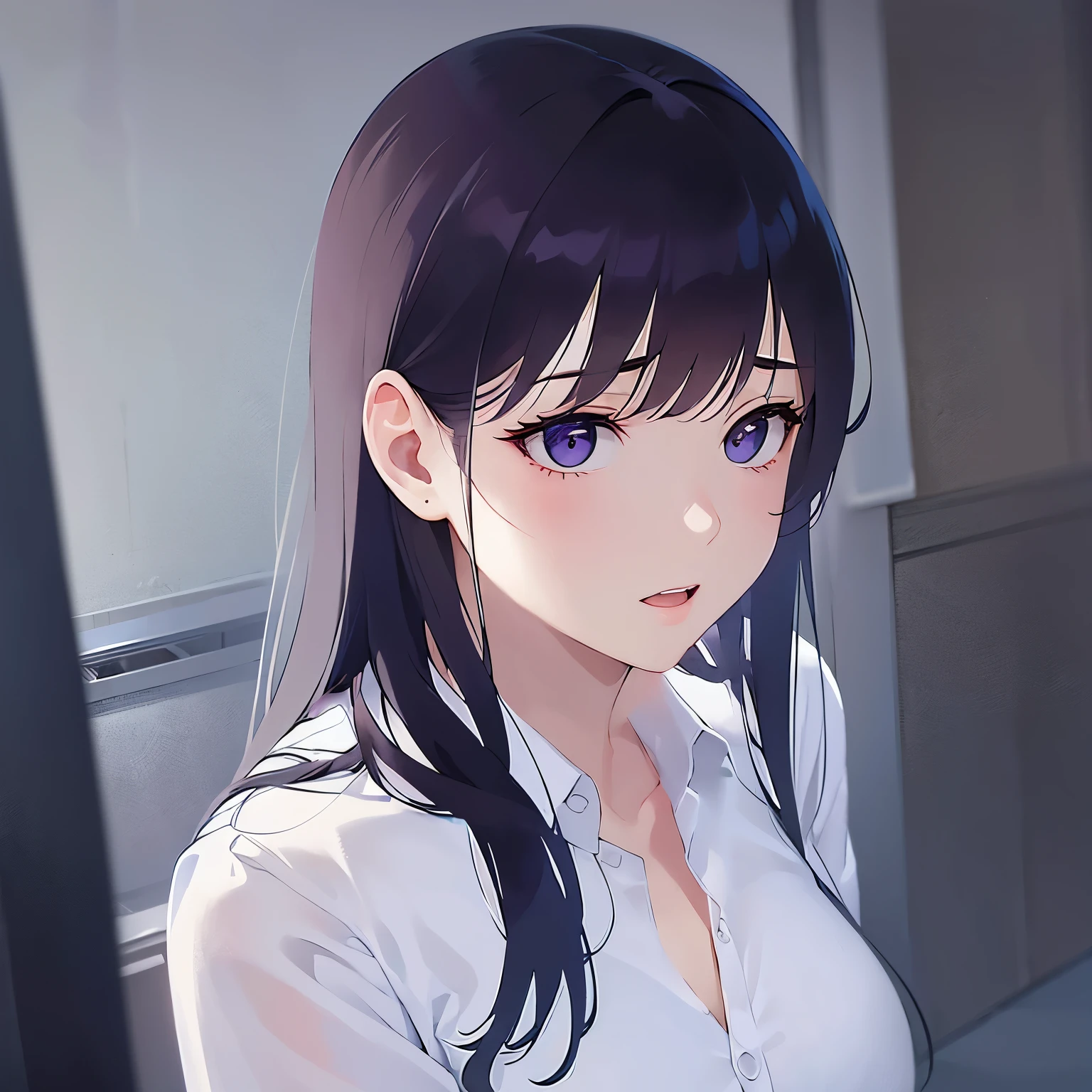 Wearing a white collared shirt、White collared shirt