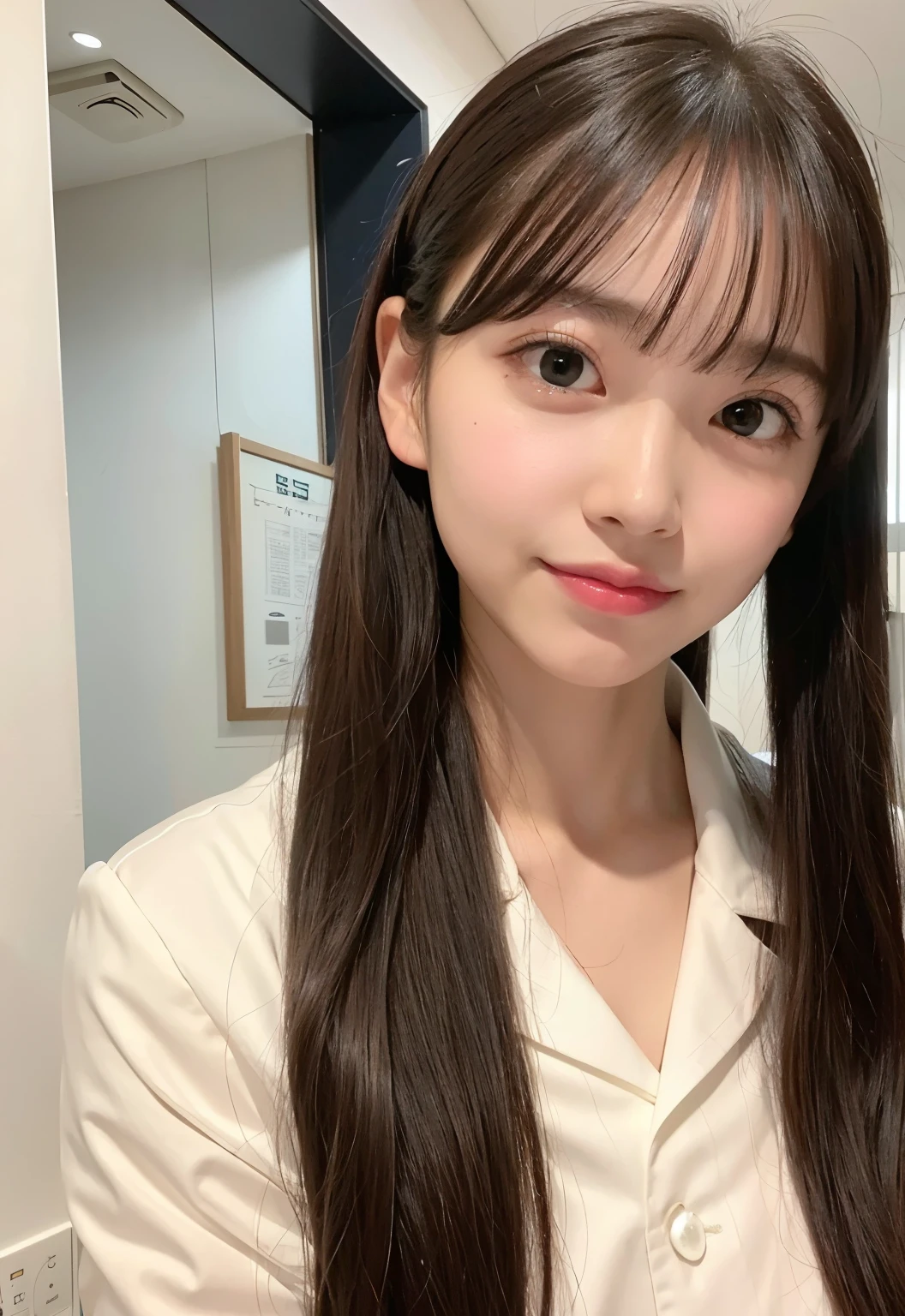 Bust Shot, Sailor suit, uniform, Very beautiful girl, Shining, dazzling, shiny, white, beautiful skin, Beautiful Bangs, Beautiful platinum blonde with very long, straight, silky hair, Super long straight hair, eyeliner, Beautiful, sparkling, clear, big blue eyes