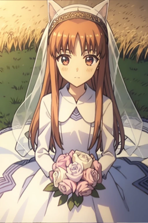 Horo/Holo,Wheat field,carriage,Wedding dress,bouquet