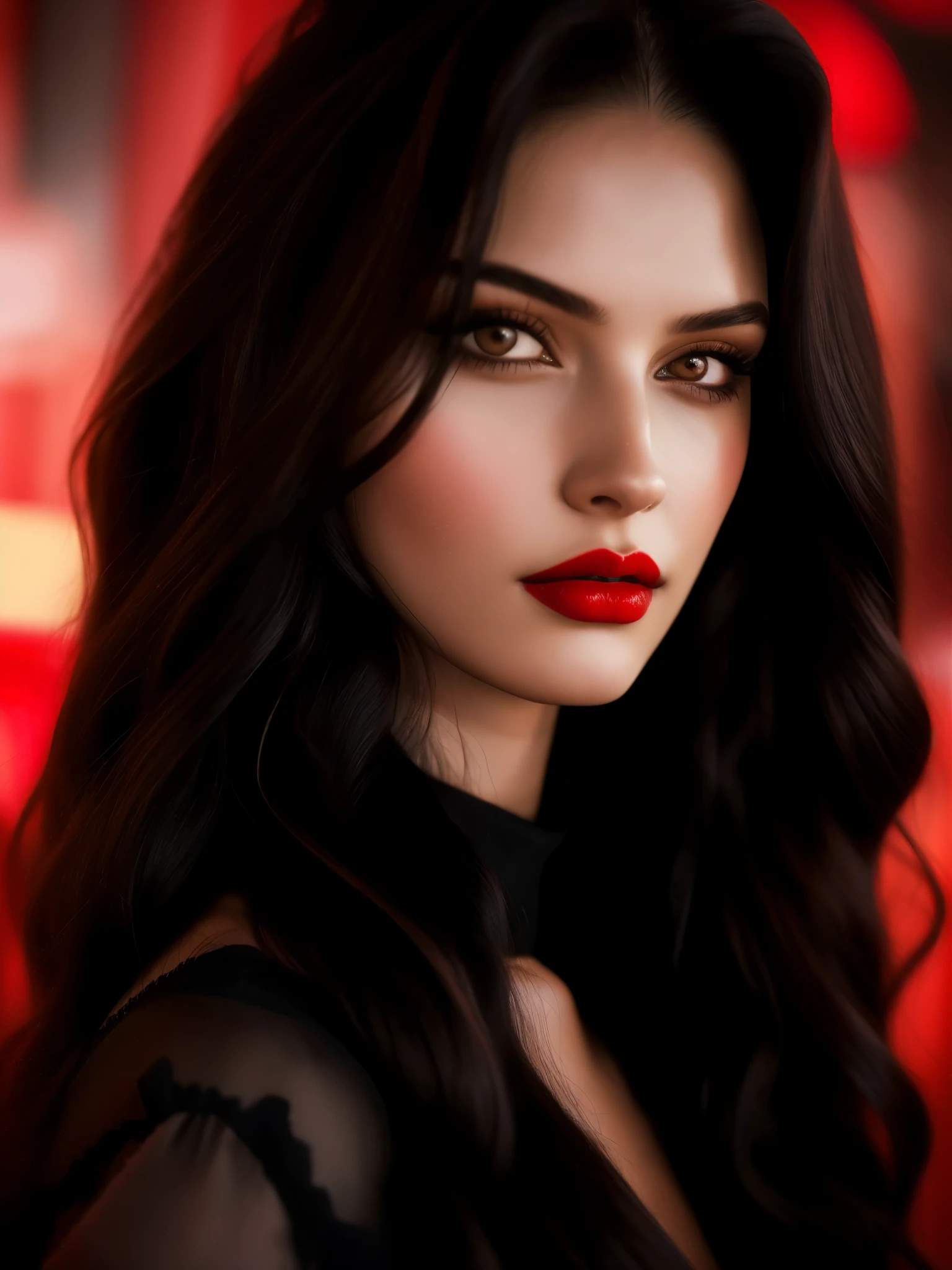 arafed woman with long hair and red lipstick posing for a picture, ekaterina, profile image, red lips, professional picture, 20 years old woman, 3 0 years old woman, angiewolf, photo of jessica devic, professional profile picture, moleksandra shchaslyva, with straight black hair