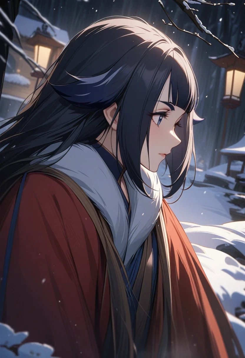 (shylily/(Twich/):1.5),(masterpiece:1.2),(best quality:1.2),masterpiece,best quality,Fine details,Chinese,Peerless Beauty,delicate and charming,Blizzard,Lead the horse,wilderness,Red cape,Hanfu,winter,Northern scenery,Yanzhi Changxue,Long flowers,Eyebrows are gaunt,No beard either,lamp,Theatrical perspective,Diagonal composition,close up,Film Grain