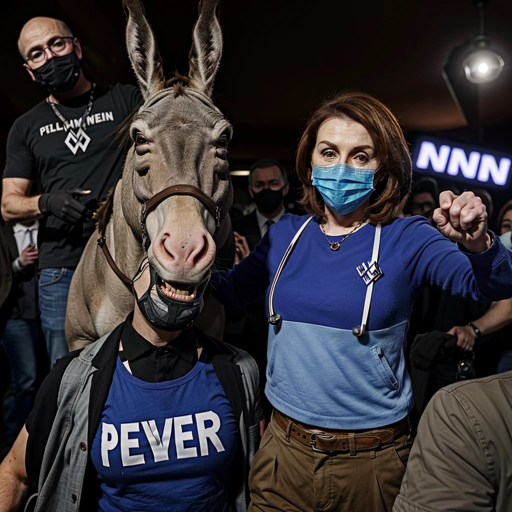 A cabal of villainous Democrats (dr4essed like Nazis with Donkey Insignia) are working to take away free speech. Among them are Nancy Pelosi, Chuck Schumer, and Joe Biden