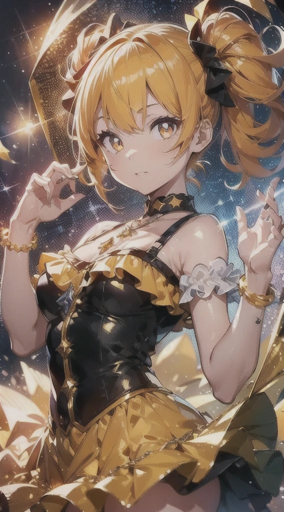 citrine、Yellow Gemstone Necklace(((masterpiece))),((Super Detailed,The Highest Quality, HIGH DEFINITION, 8k wallpaper, beautiful Clothes,)) (1 girl)((short haired,straighthair,Two Side Up)) (),eyeshadows, eye liner,glistening eyes, hyper detailed eyes, intricate eyes, beautiful eye, ((glowing pink pupils))24-years-old
