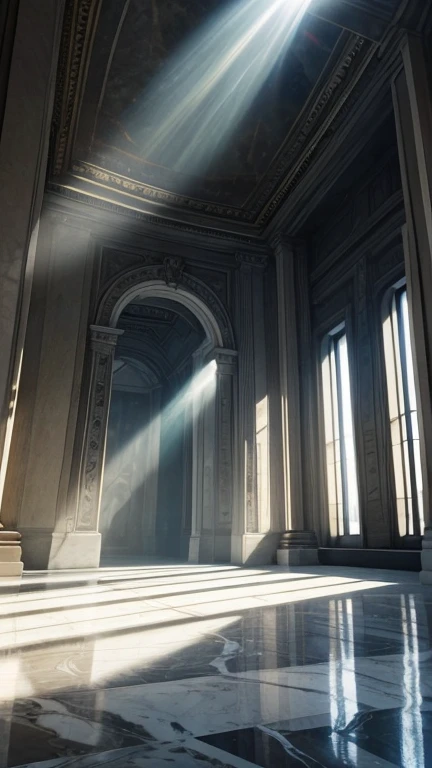 Powerful sunrays and halo in the middle of a blank platform marble painting