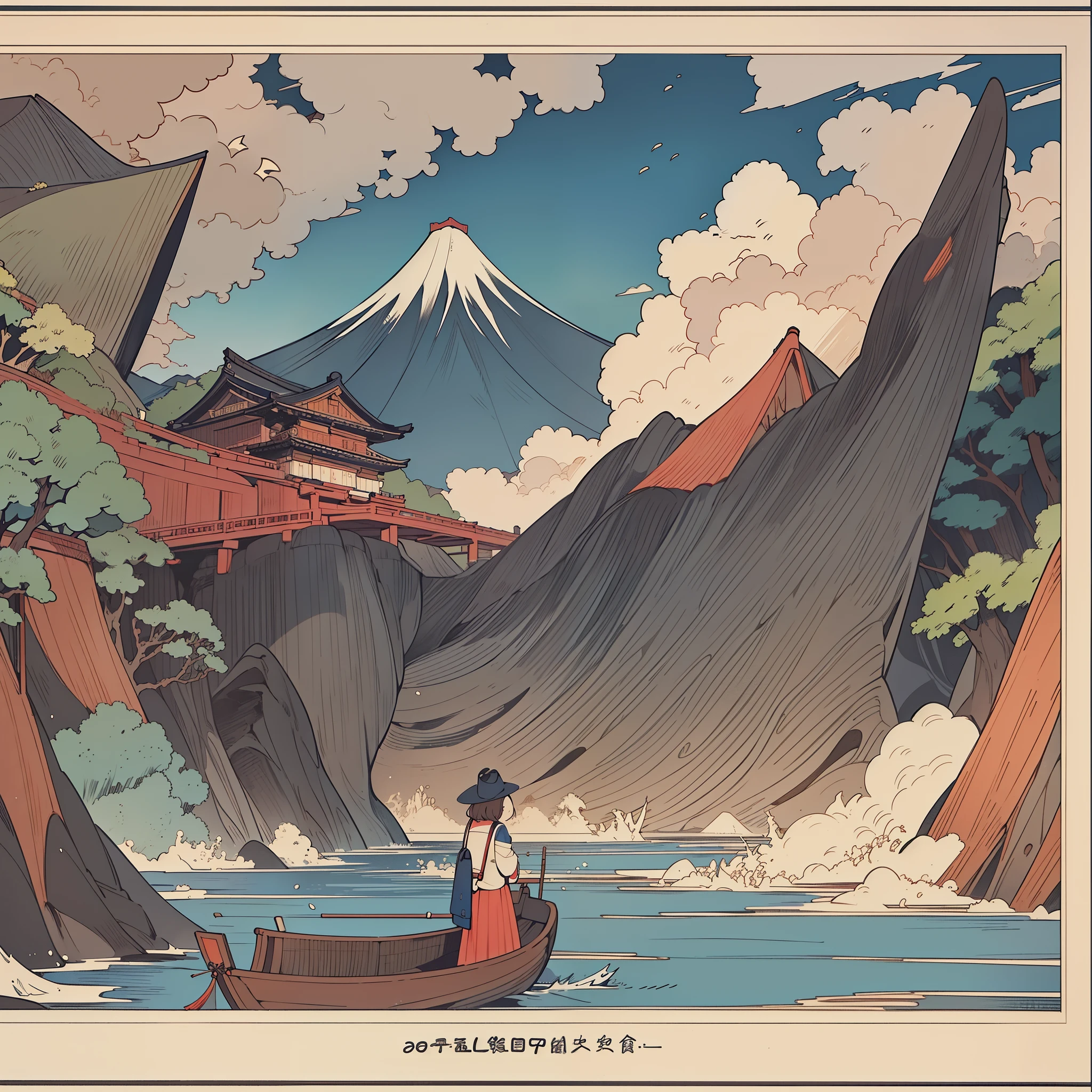 Masterpiece、top-quality、detaileds、jpn、Katsushika Hokusai、『36 Views of Fujitake』（Fugaku Sanju Rokei）ha、A collection of Fuji illustrations by Katsushika Hokusai.。1831-34（Tenpo 2-5 years）printing line。Total 46 figures。large size[Note 1]nishiki-e、Publisher: Yohachi Nishimuraya（Eijudo）。 Tanehiko Ryutei『Original product（Shohonjitate）』（1831（Tempo 2nd year）、Eijudo）According to the advertisement at the end of、at first「Thirty-six scenes」It was planned to be a complete set of、Due to strong sales, ten more items were added.[2]。 The added ten points are「Ura Fuji」Called[3]。『Original product』from a、The printing date is、1831（Tempo 2nd year）from a、『100 Views of Fugaku』1834, when the printing of（5th year）It seems that around[4]。 Thirty-six views of Mt. Fuji, painted by Tameichi Zenhokusai, one sheet of indigo printing, one sheet of one view of Mt.々This painting shows that the shape of Mt. Fuji differs depending on the location, or the view from Shichirigahama, or the view from Tsukuda Island, etc. It is useful for those who study landscapes. Follow like this々If you carve it, you&#39;ll have more than 100, not just 36.