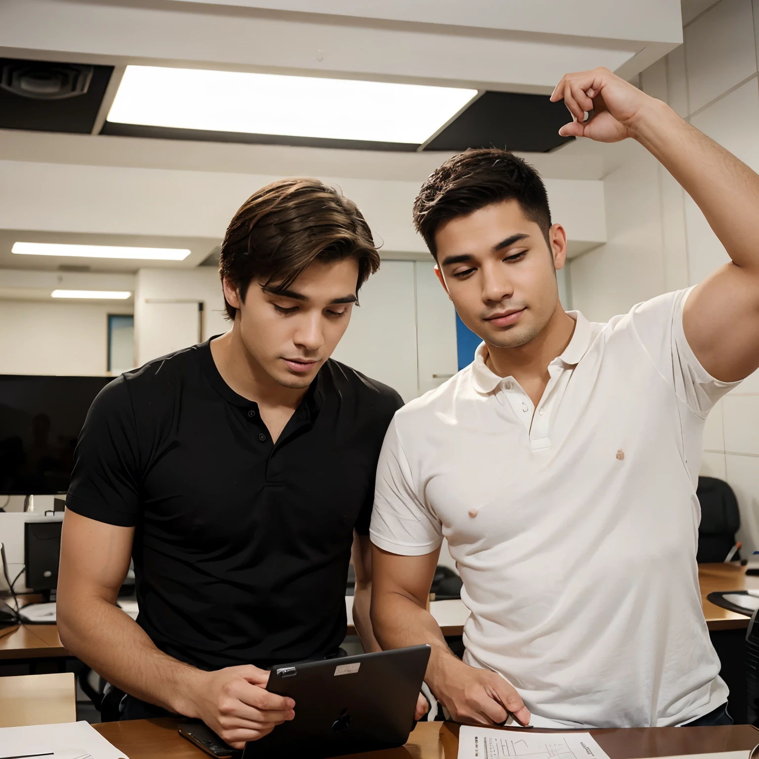 draw my two male friends working in office