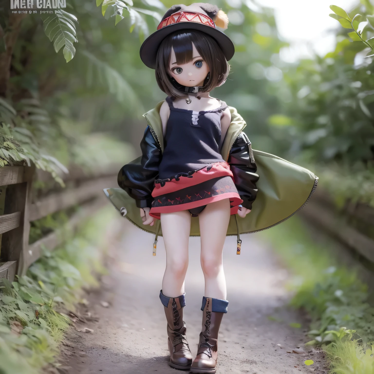 Chibi Contrapposto Big Hat Flat Chest Megumin Girl Photorealistic　Black panty shot