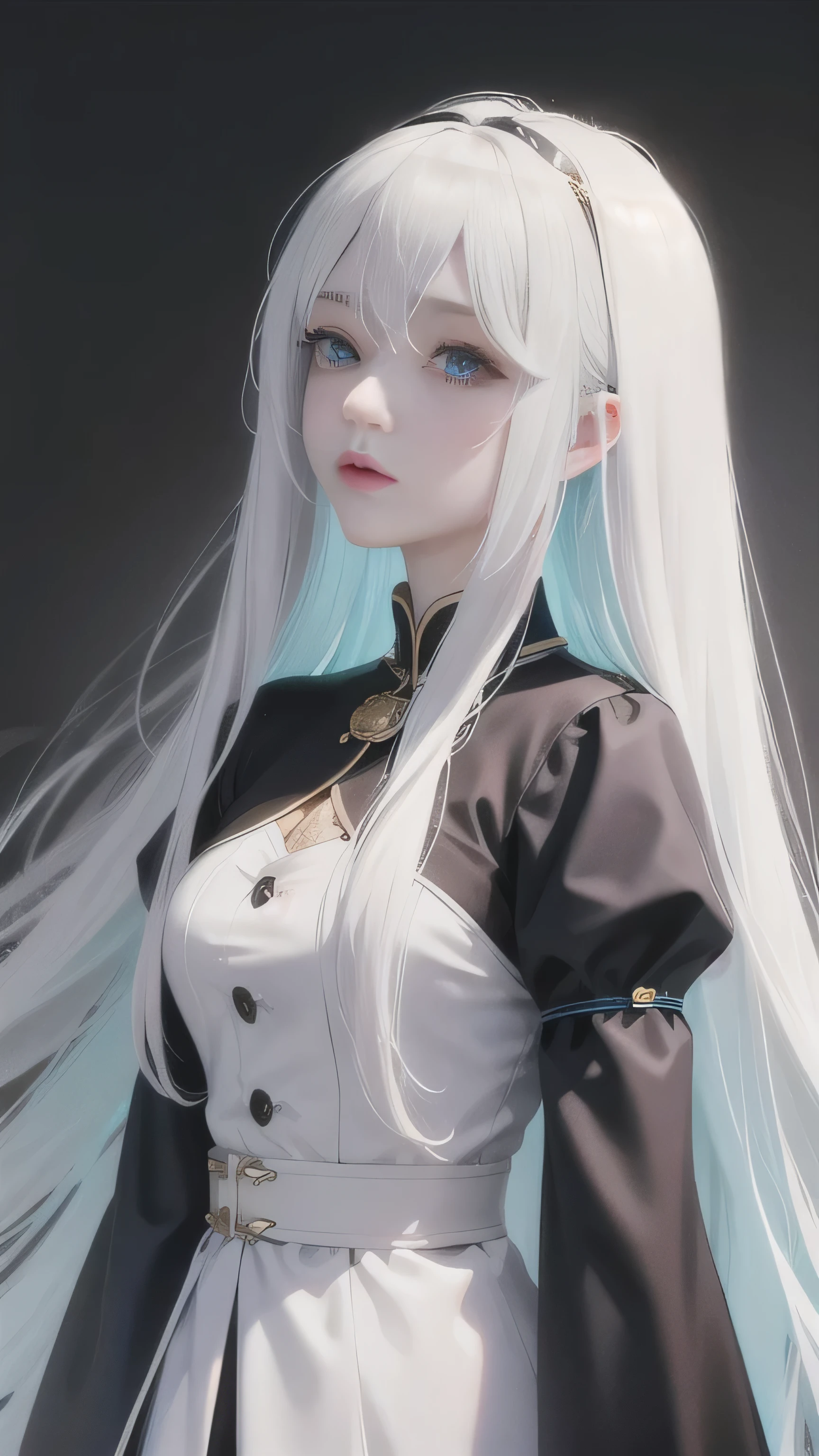 Anime girl staring at something with long white hair and blue eyes, Anime inspired by Knight Lee, PIXIV, The art of math, white hair girl, flowing white hair, perfect white hair girl, light through white hair, white hair, Detailed portrait of anime girl, white hair god, anime girl profile, Beautiful anime portrait, Detailed digital anime art, Aesthetic, Practical.