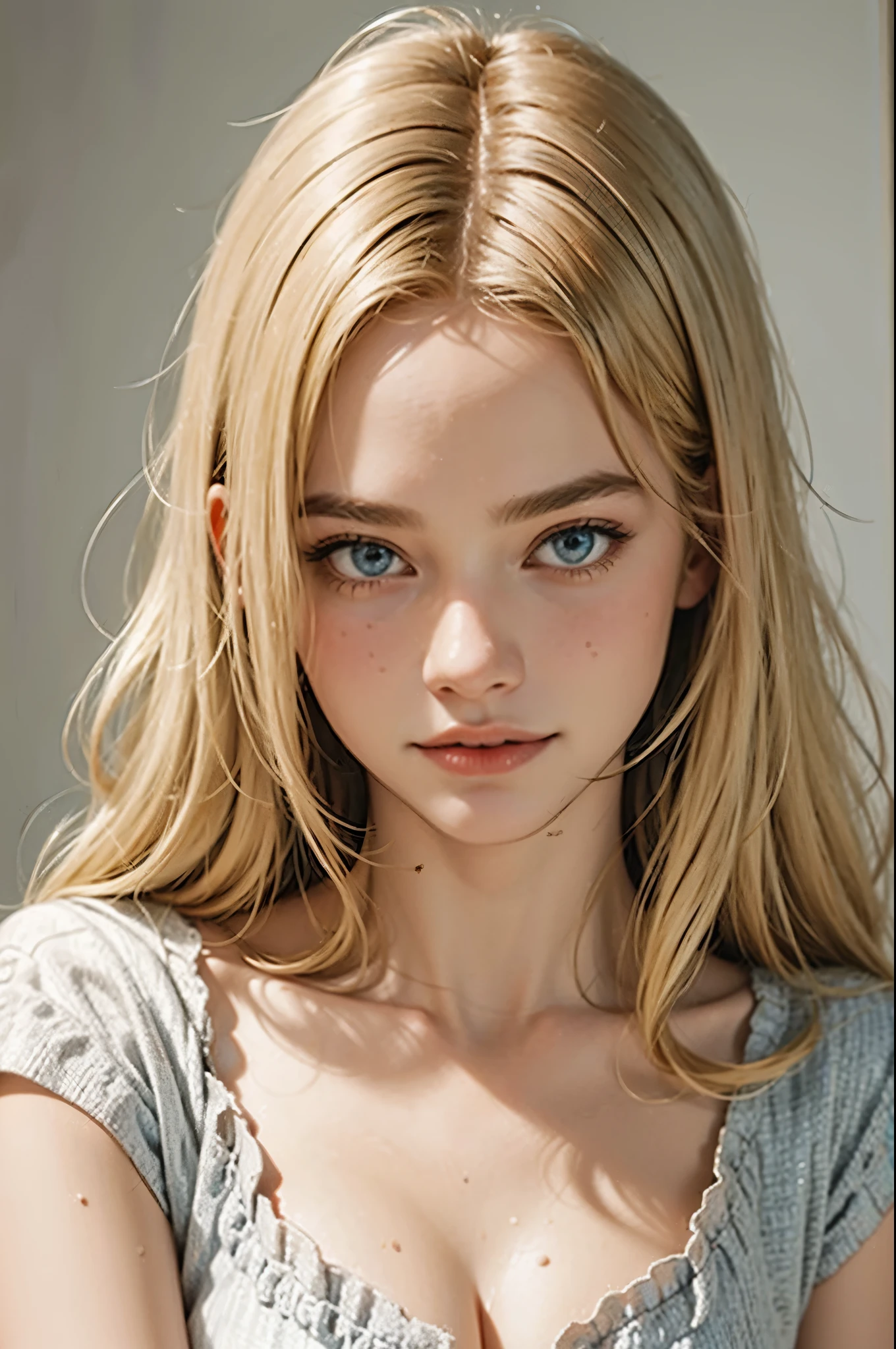 portrait of the most beautiful blonde female human, detailed cleavage