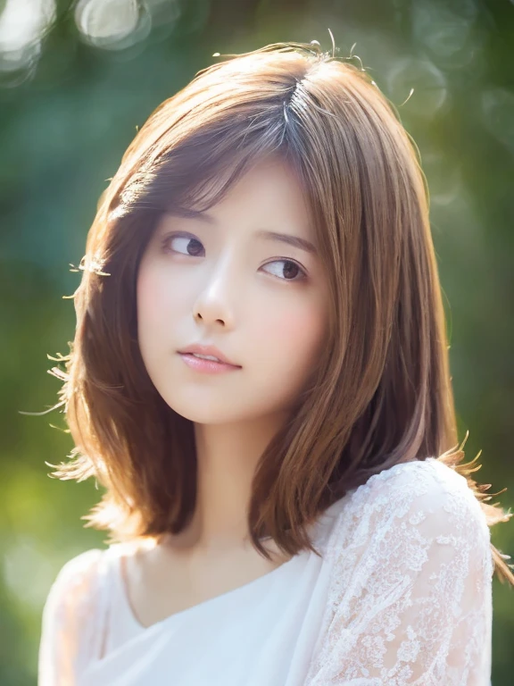 Soft color palette, beautiful girl, Embarrassed look, figure, (highest quality, Very detailed), Pastel Tones, Gentle lighting, Flowing shoulder-length hair, Delicate features, Dreamy atmosphere