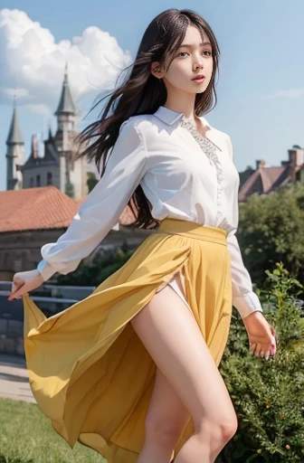 a lot of details, (slender waist), 30 years old, detailed black hair, beautiful detailed hair, super fucking beautiful, complex details beautiful and delicate eyes, perfect hands, (small breasts best quality), perfect and delicate limbs, detailed skin, best quality, ultra-detailed,
impressive panoramas,(A very delicate and beautiful girl is flying in the sky. She has a very delicate and beautiful face:1.2), (full body:1.2), from above, posing, long hair floating everywhere, happy, (yellow shirt:1.1), (red high low skirt:1.1), beautiful blue sky and white clouds, (The castles are on the clouds:1.3),