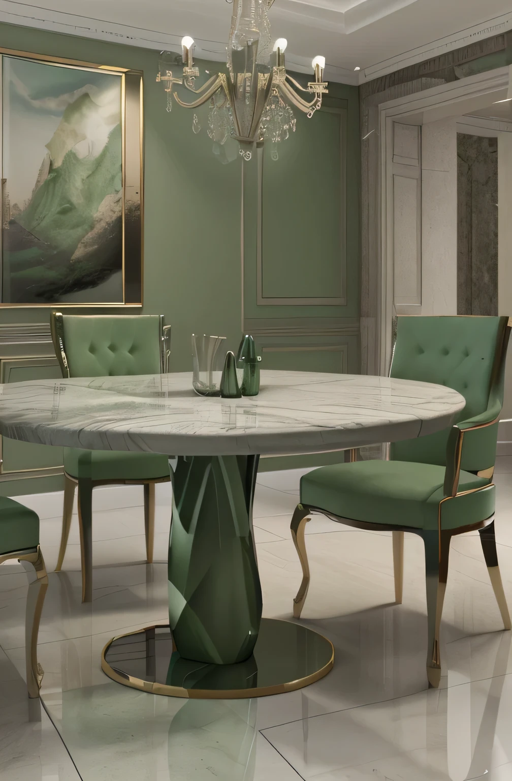 Professional 3d architecture rendering design of modern and French design for dining table with Paola Veronese green color stone 