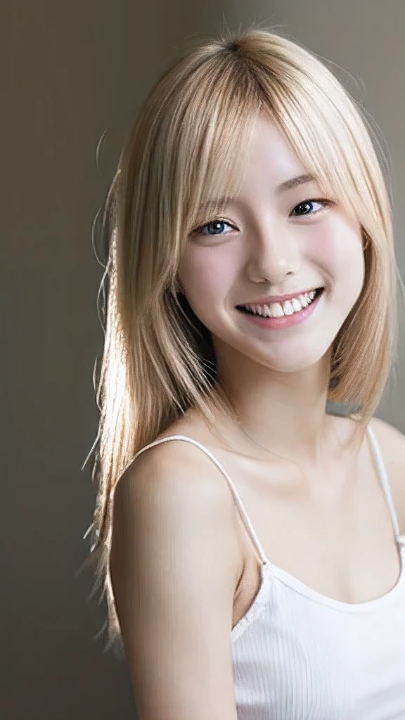 Japanese、18-year-old、Very slim、((Smiling))、Blonde、Less exposure