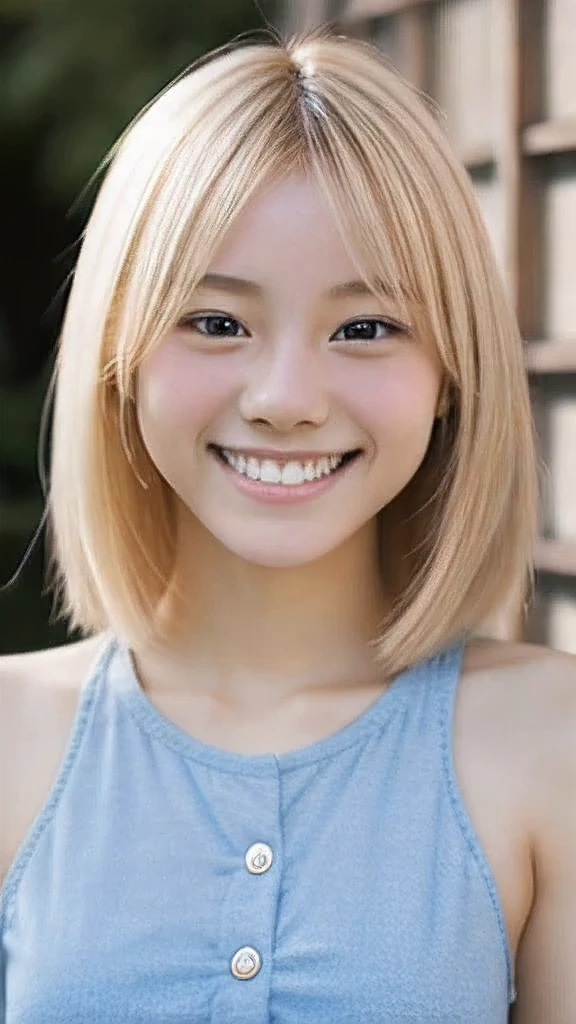 Japanese、18-year-old、Very slim、((Smiling))、Blonde、Less exposure