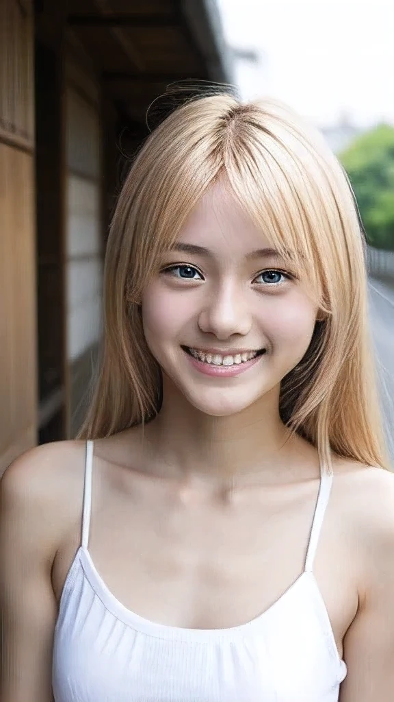Japanese、18-year-old、Very slim、((Smiling))、Blonde、Less exposure