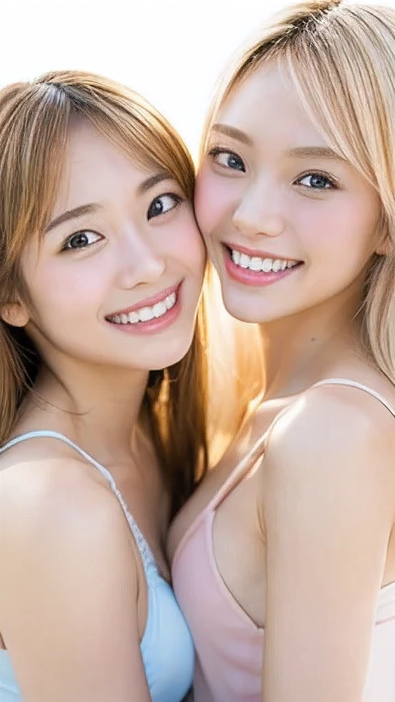 Japanese、18-year-old、Very slim、((Smiling))、Blonde、Less exposure