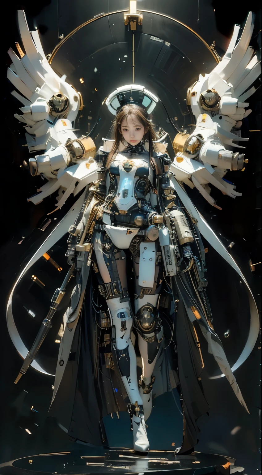 masterpiece, best quality, extremely detailed, portrait,Japaese android girl,Plump,a bit chubby,control panels,android,Droid,Mechanical Hand, ,Robot arms and legs, Black hair,Mechanical body,Blunt bangs,White Robotics Parts,perfect robot woman,Charging spot,Long Tube,A thick cable was connected to her neck,perfect mechanical body,white robotics body,future assembly plant,white body,She has repaired,black sponge joints,android assembly plant,android,laboratory,perfect machine body,white robot body,blue eyes