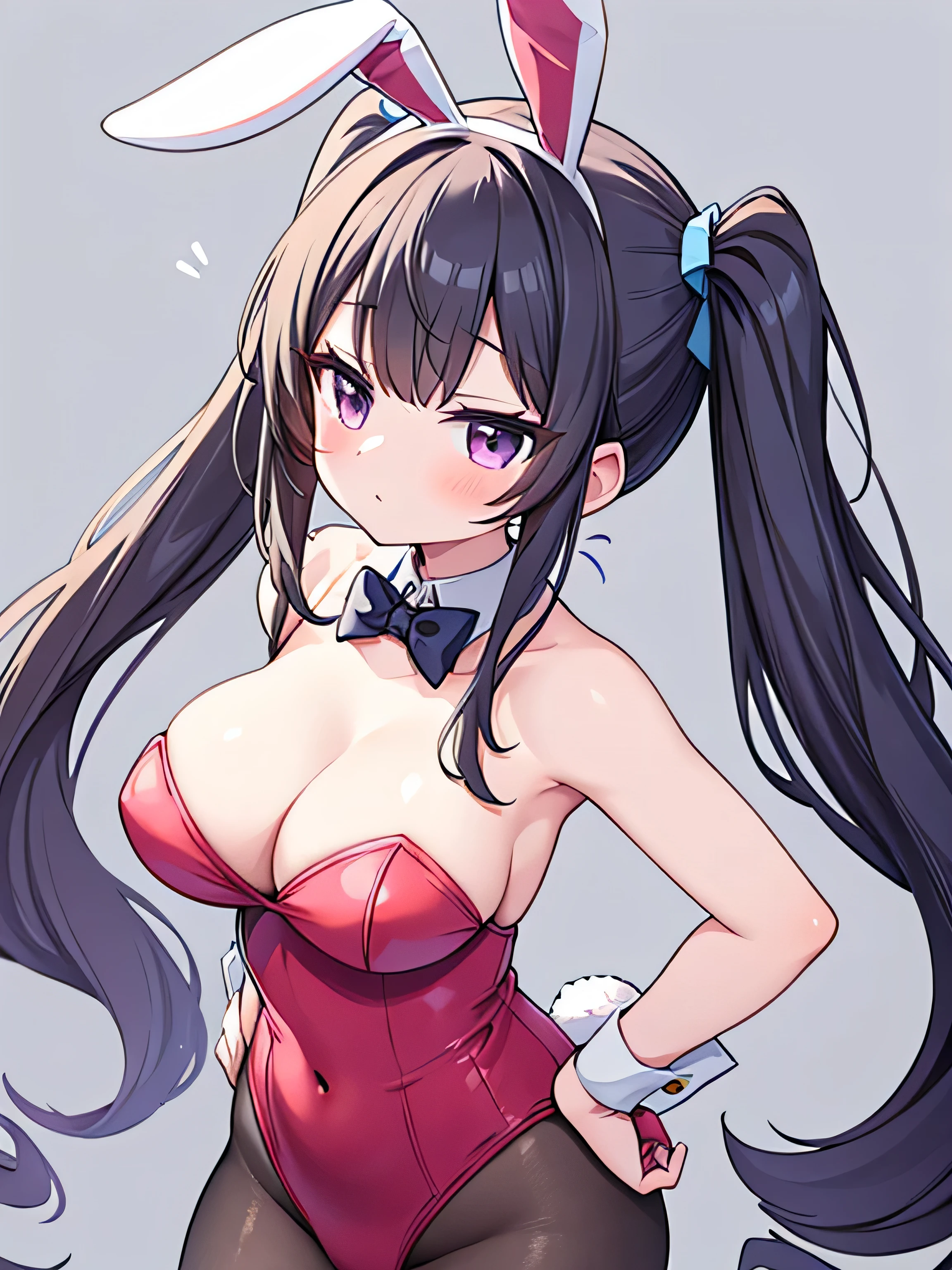 masterpiece, best quality, ultra detailed,1 girl , long hair, twin tails, playboy bunny, leaning forward, put hands hip