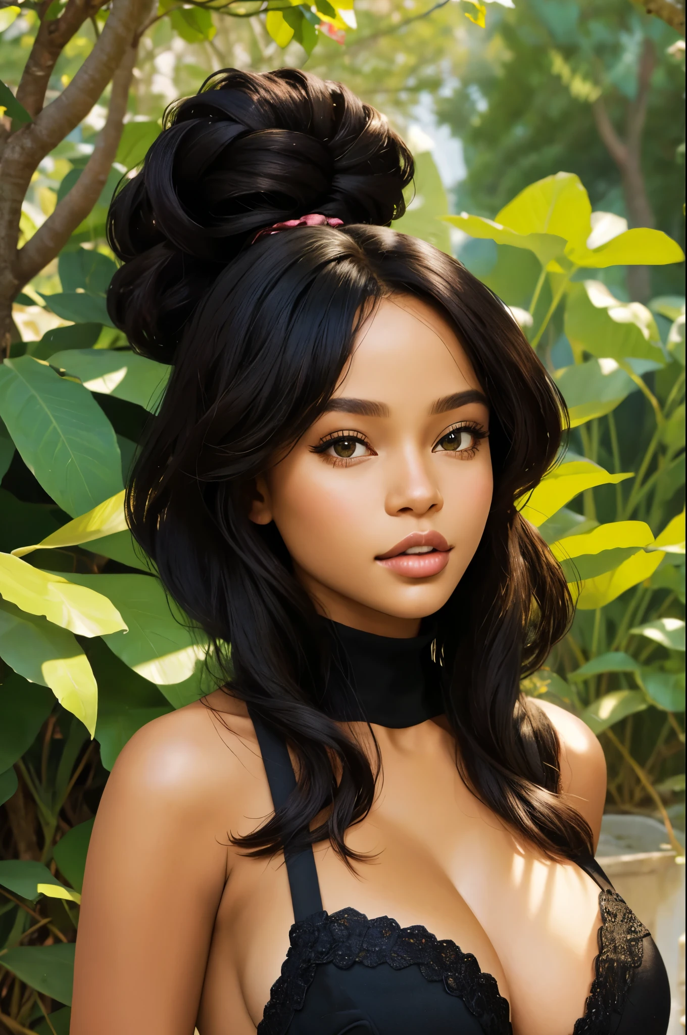portrait of the most beautiful black female human, detailed cleavage
