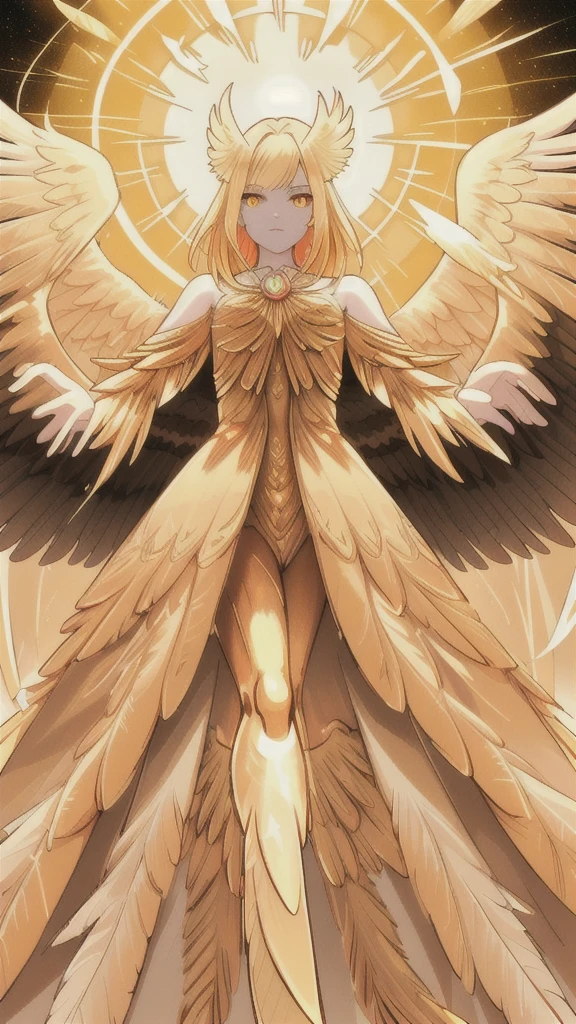 1male, male, solo, solo focus, standing, huge golden wings, anthro lion with floor length golden hair, very long hair, floor length hair::4, white body, closed eyes, wearing no clothing, savannah, gradient hair, braided hair, caustics, award winning, blushing
