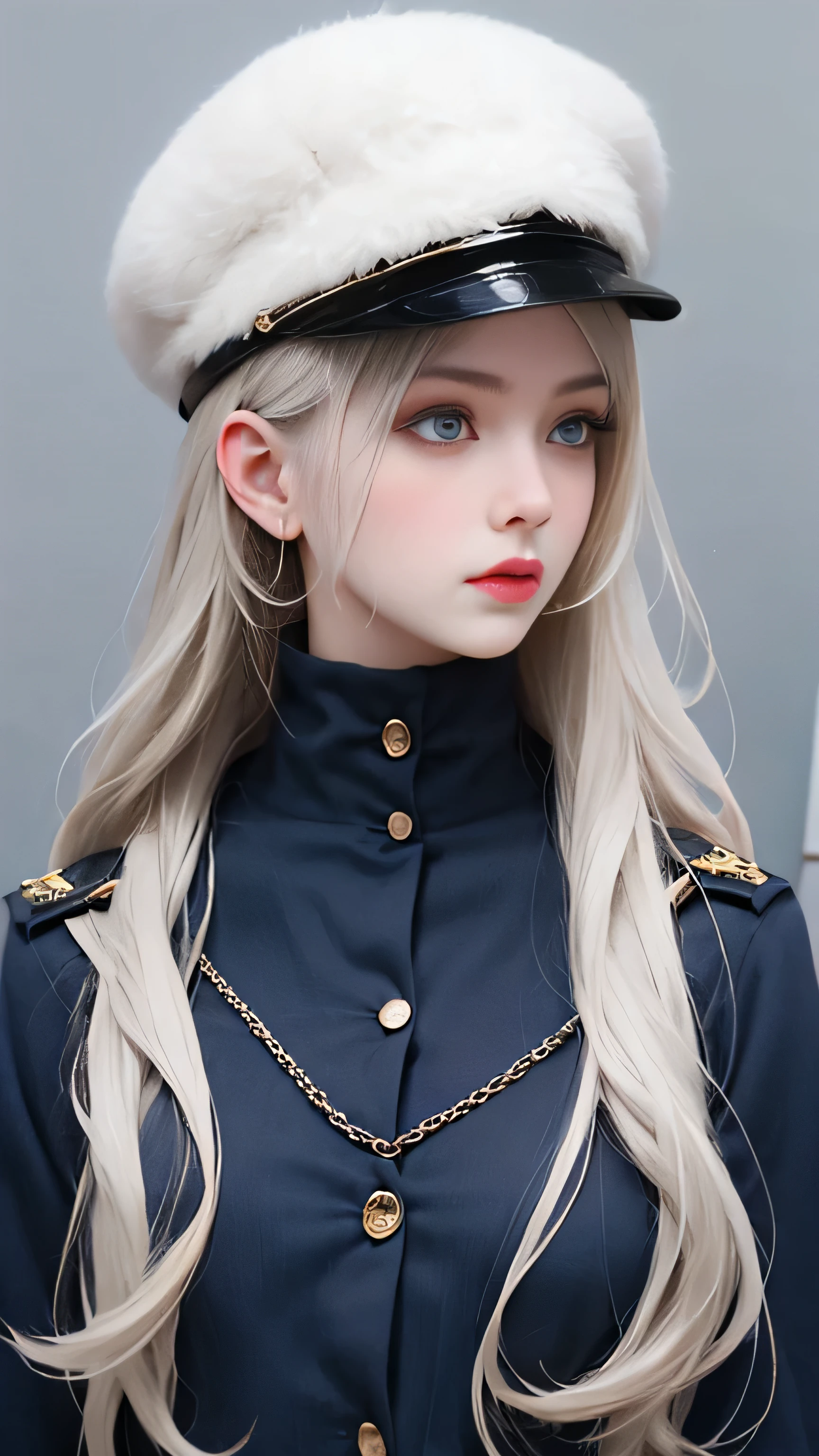 Navy blue and gray color scheme，Sexy Girls，，Large target ，White curly hair