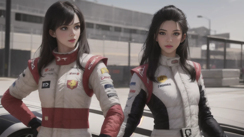 masterpiece:1.2, highest quality), Realistic, (live-action, Intricate details, Depth of written boundary), (One girl, alone), compensate, Lips parted, Very detailed, Perfect Face,Huge breasts, (Skin dents), Thick thighs, Wide Hips, Small waist, expensive, Glossy coral lips,Black Hair, Yellow Eyes,(F1 Driver Suit), sexy, Blushing