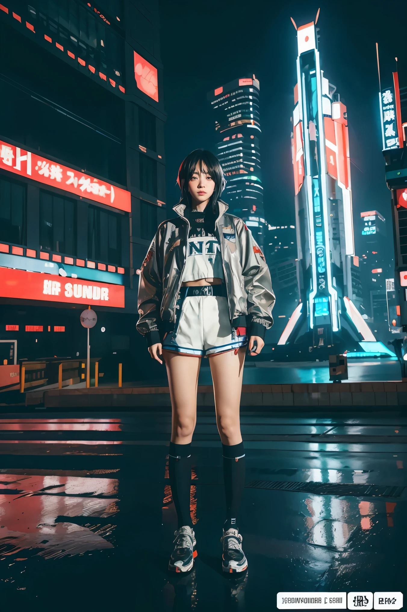 anime girl in short shorts and jacket standing next to giant robot, artwork in the style of guweiz, cyberpunk anime girl mech, trending on cgstation, guweiz, by Russell Dongjun Lu, digital cyberpunk anime art, ross tran 8 k, guweiz on artstation pixiv, girl in mecha cyber armor