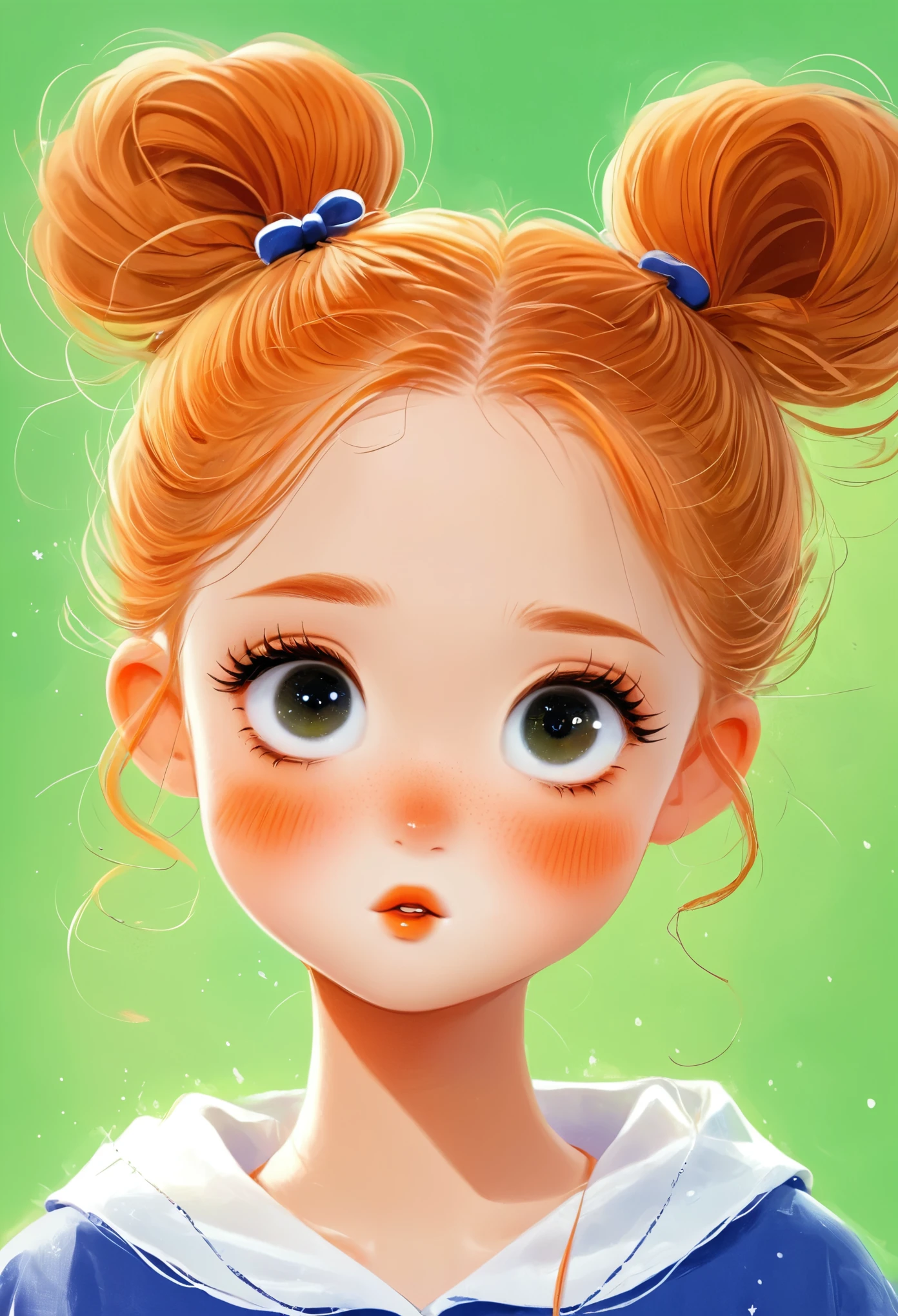 There is one with a ponytail， Orange Hair, Cute digital painting, Cute digital art, Beautifully detailed digital art, Realistic cute girl drawing, cute cartoon character, Kawaii realistic portrait, cute cartoon, Young cute face, cute portrait, cute cartoon, Digital Cartoon Art, Cute kawaii girl, Lovely characters, portrait cute delicate face, Cute expressions,（avatar,Sportswear）,Big head and cartoon characters,